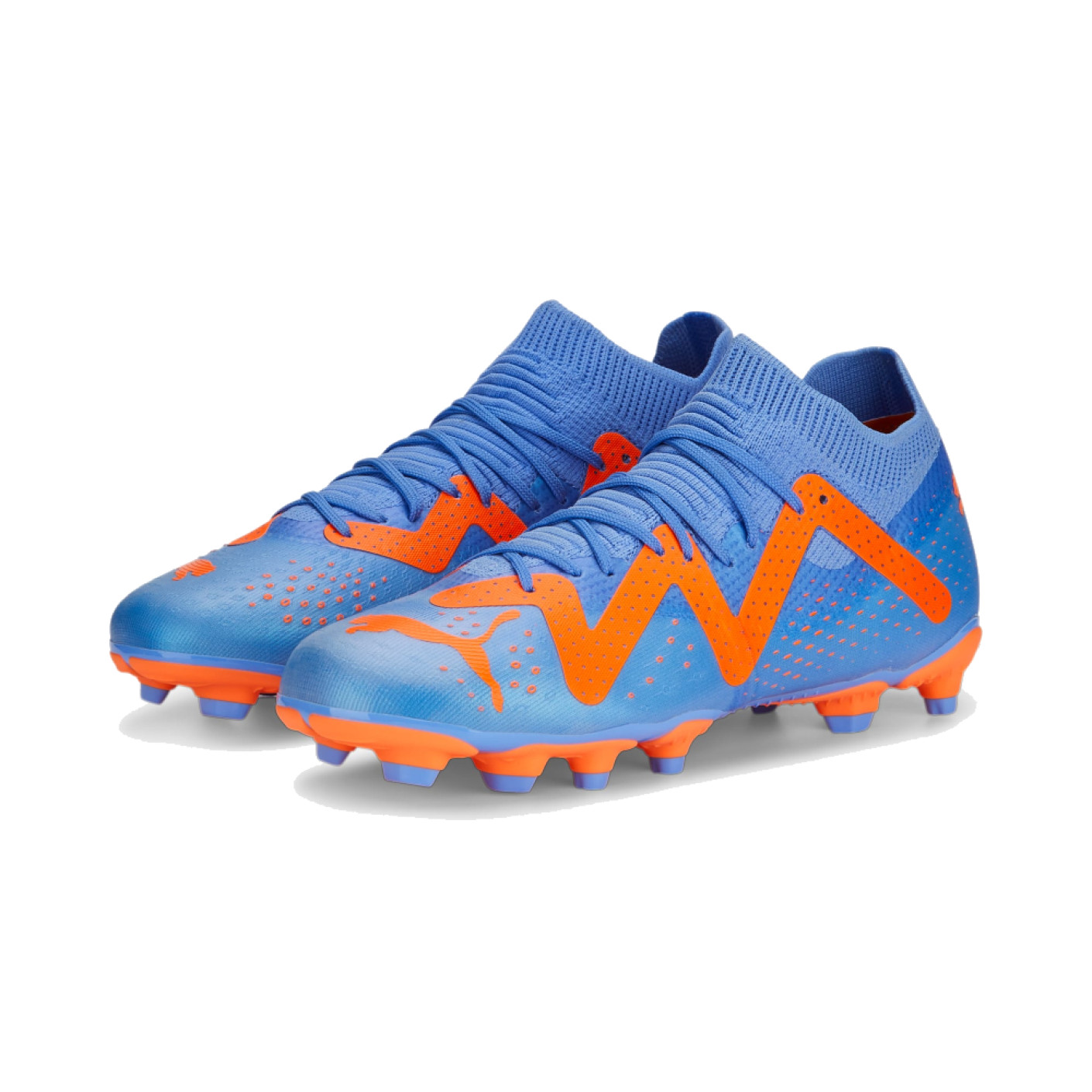 PUMA Future Match Gazon Naturel Gazon Artificiel Chaussures de Foot (MG) Enfants Bleu Orange Blanc