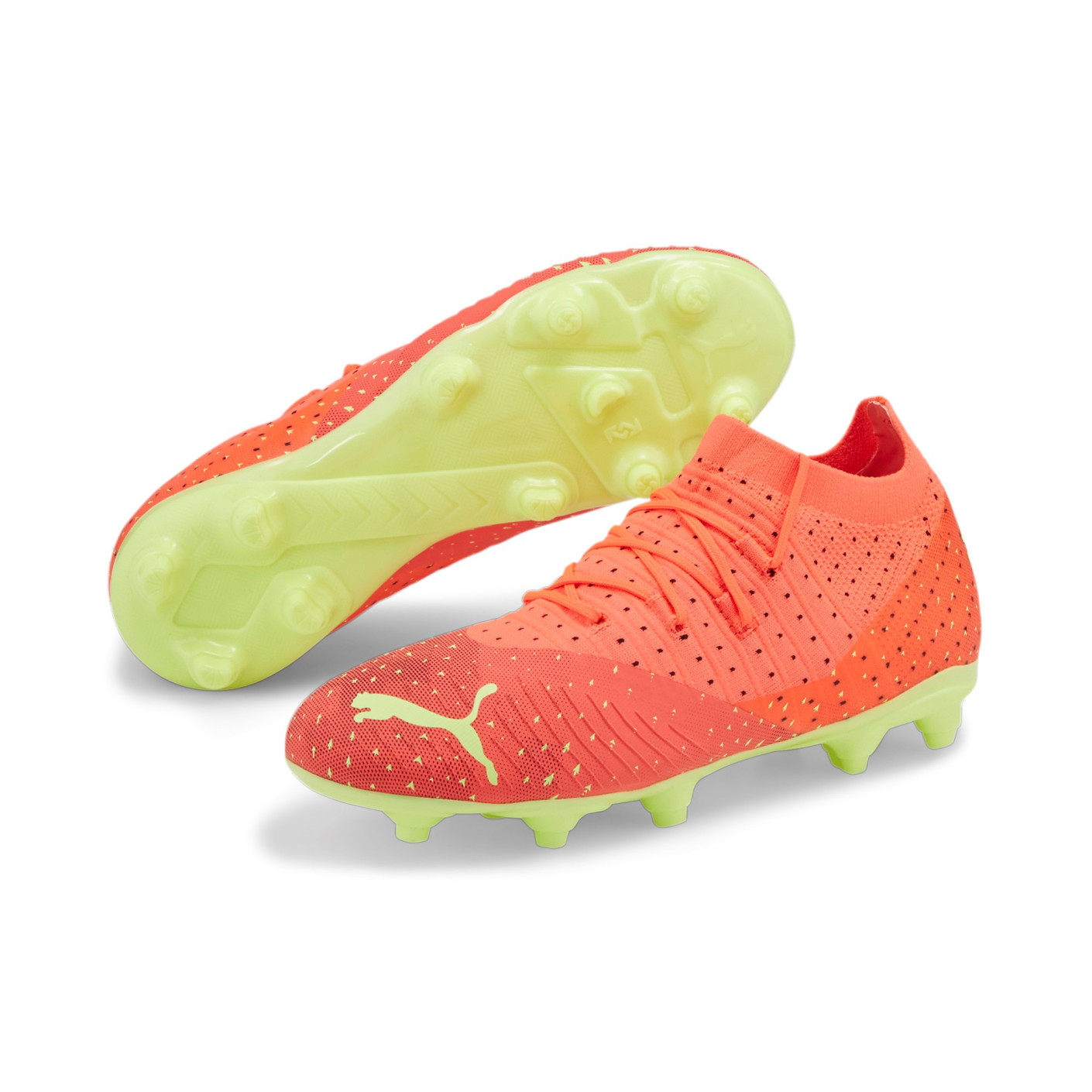 PUMA FUTURE 3.4 Gazon Naturel Gazon Artificiel Chaussures de Foot (MG) Enfants Orange Vert Clair