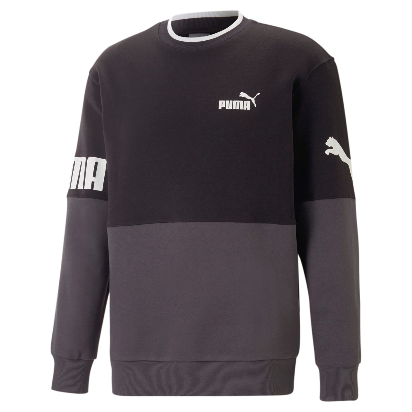 PUMA Power College Block Crew Sweat-Shirt Noir Gris Blanc