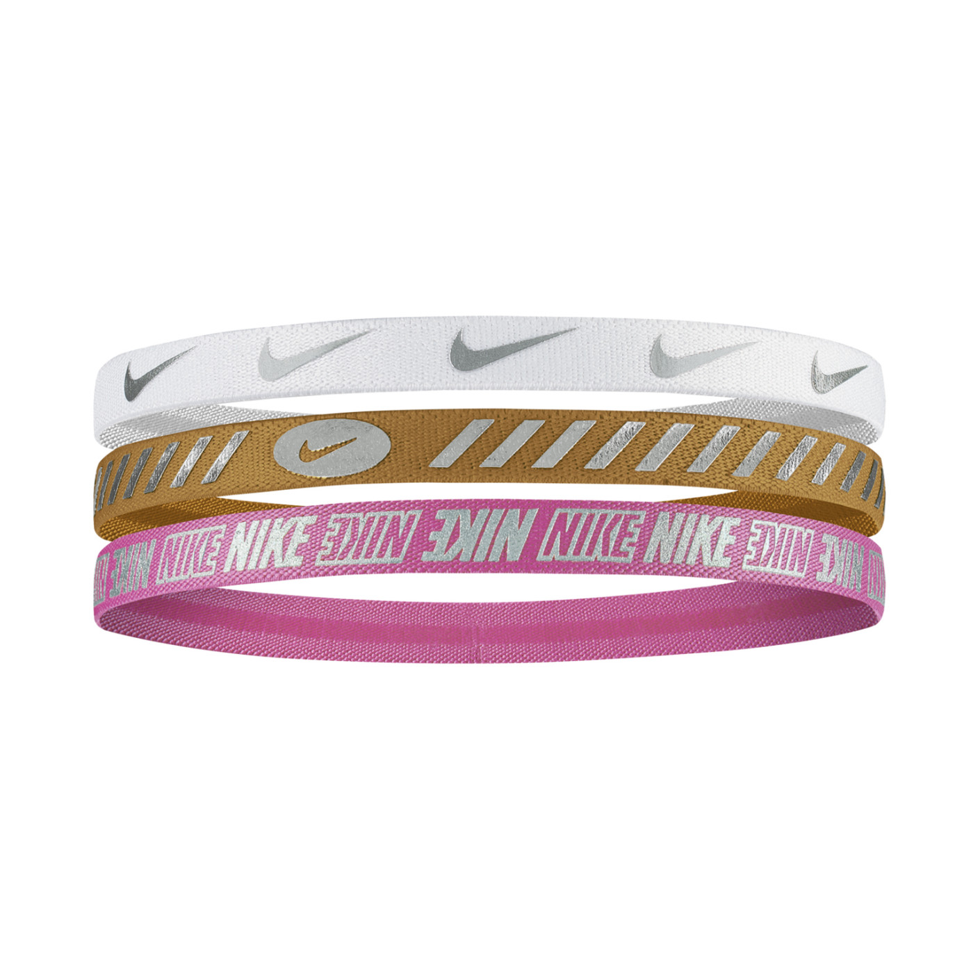 Nike Haarbanden 3.0 3-Pack Wit Goud Roze Zilver