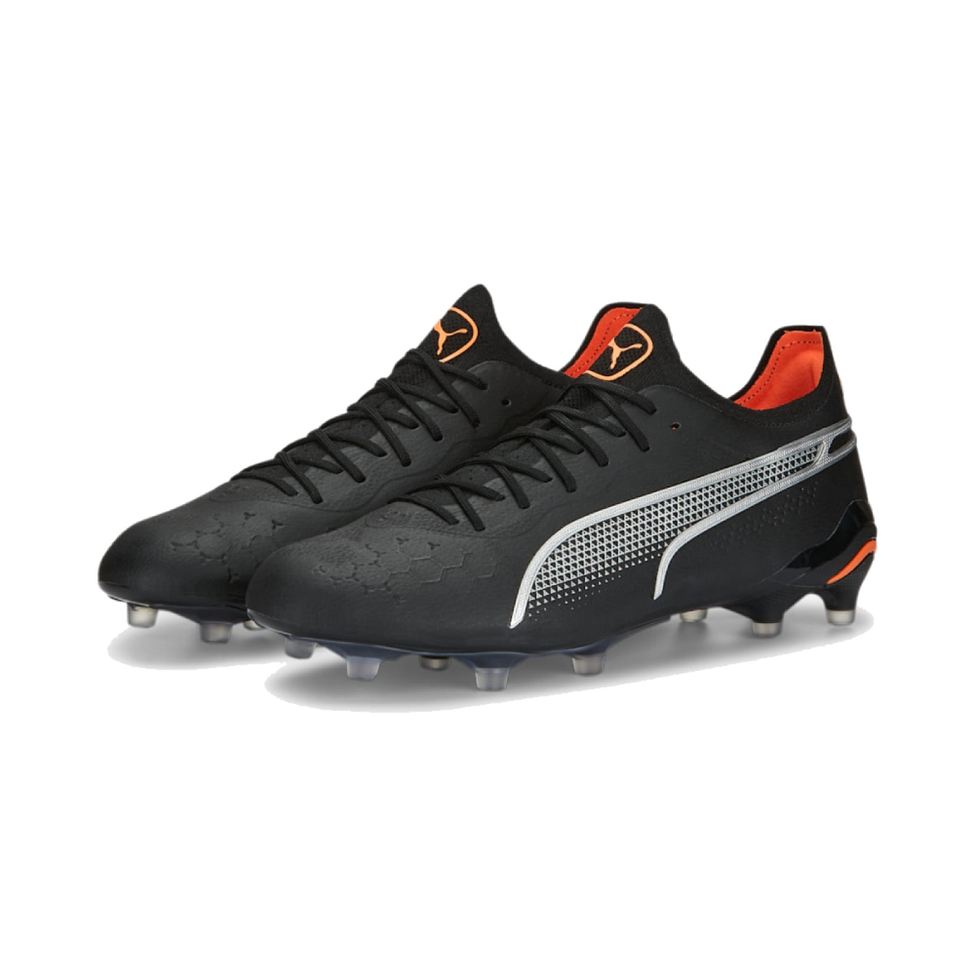 PUMA King Ultimate Crampons Vissés Chaussures de Foot (SG) Noir Argenté Orange