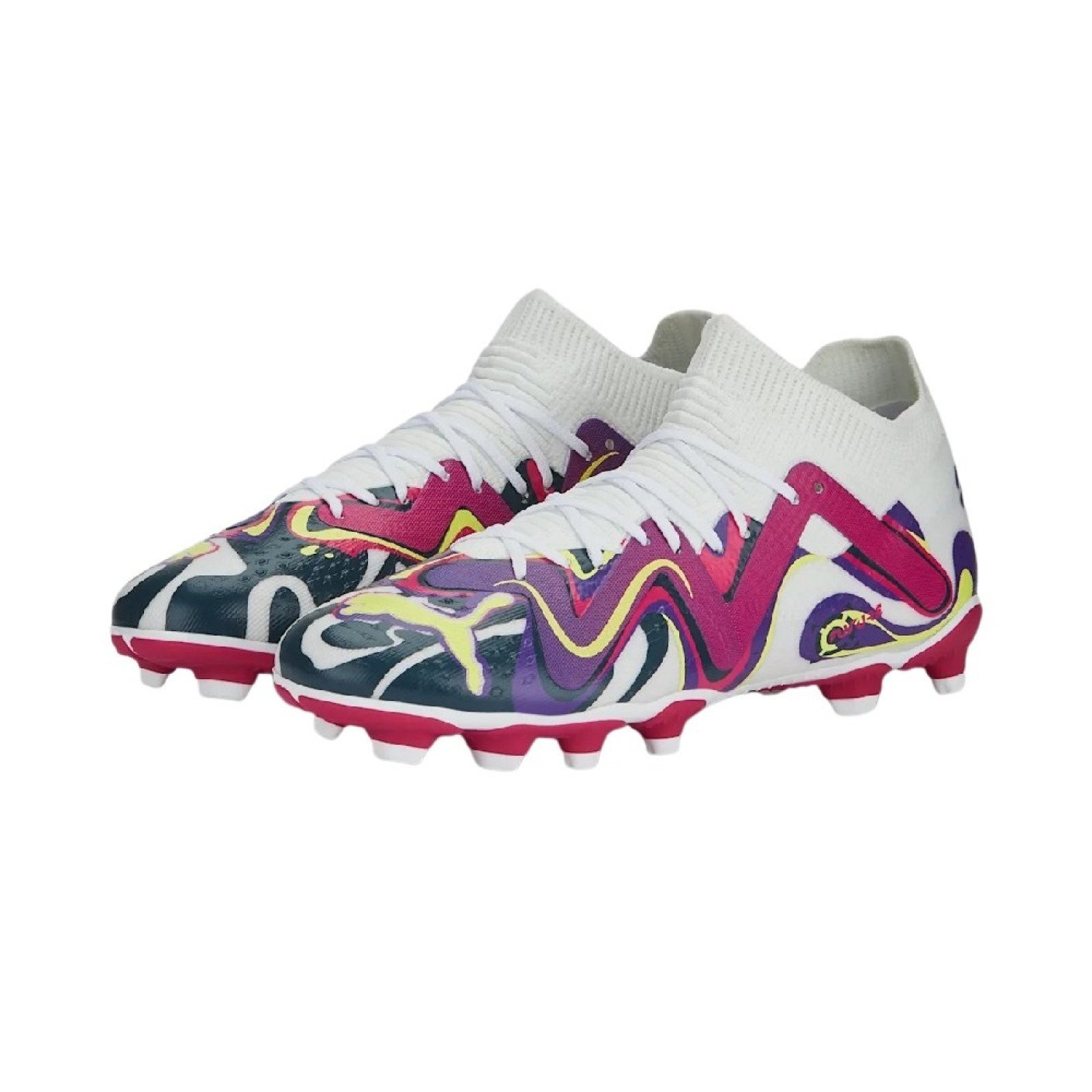 PUMA Future Match Creativity Gazon Naturel Gazon Artificiel Chaussures de Foot (MG) Enfants Blanc Mauve Jaune