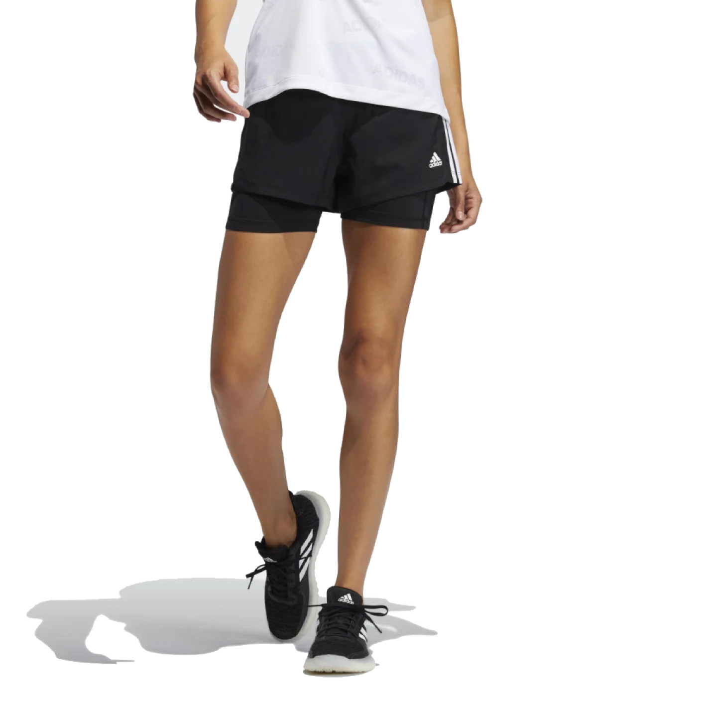 Adidas Pacer Short 2 en 1 tiss 3 bandes pour femme Noir