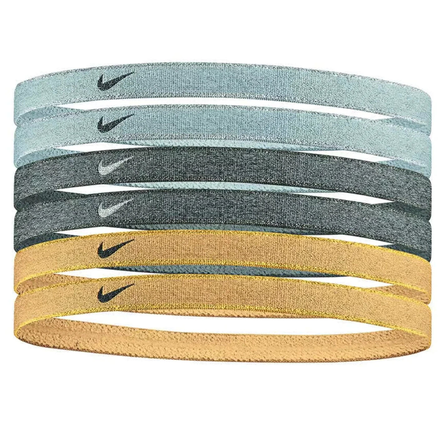 Lot de 6 Bandeaux Cheveux Nike Swoosh gris doré