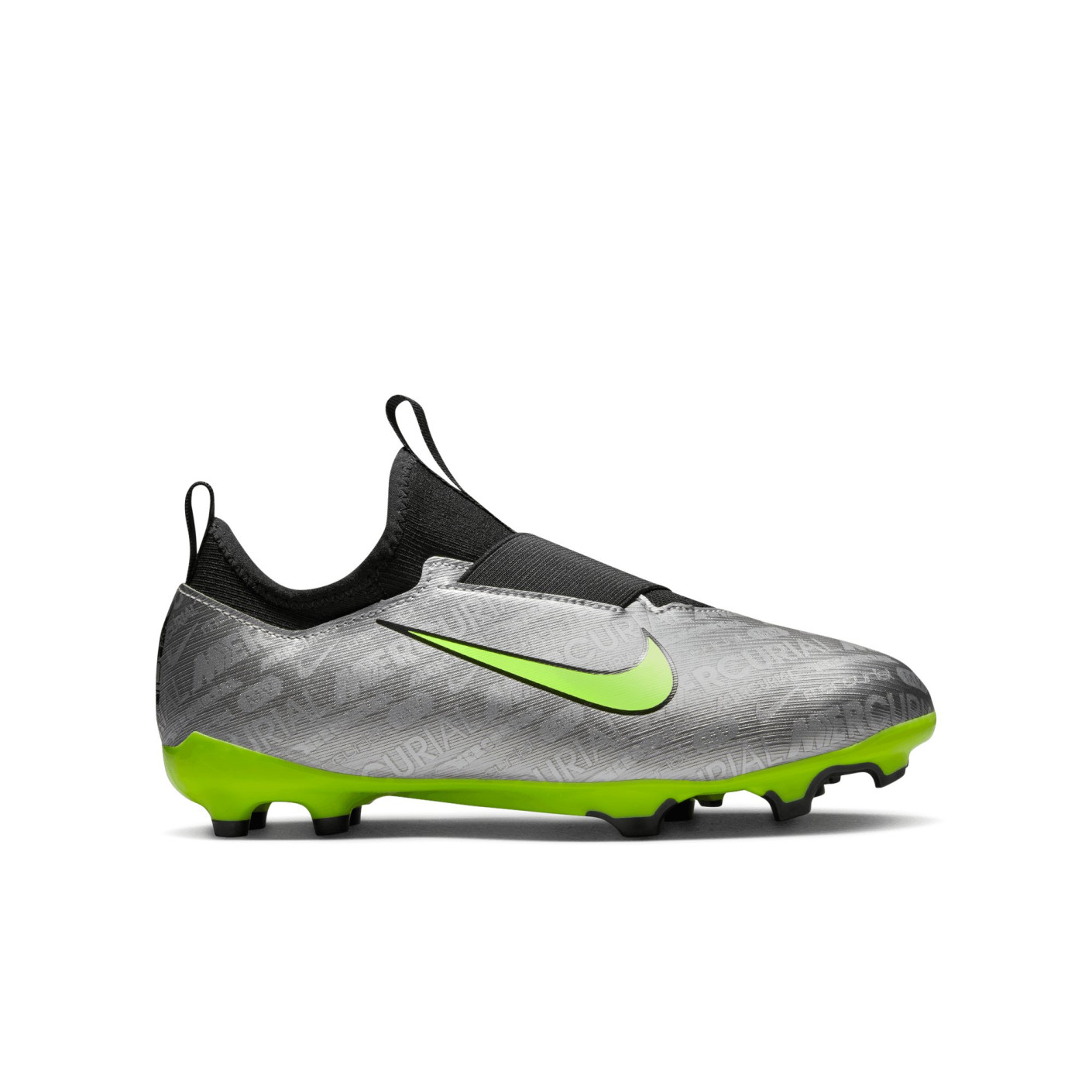 Nike Zoom Mercurial Vapor 15 Academy XXV Sans Lacets Gazon Naturel Artificiel Chaussures de Foot (MG) Enfants Argenté Jaune Vif