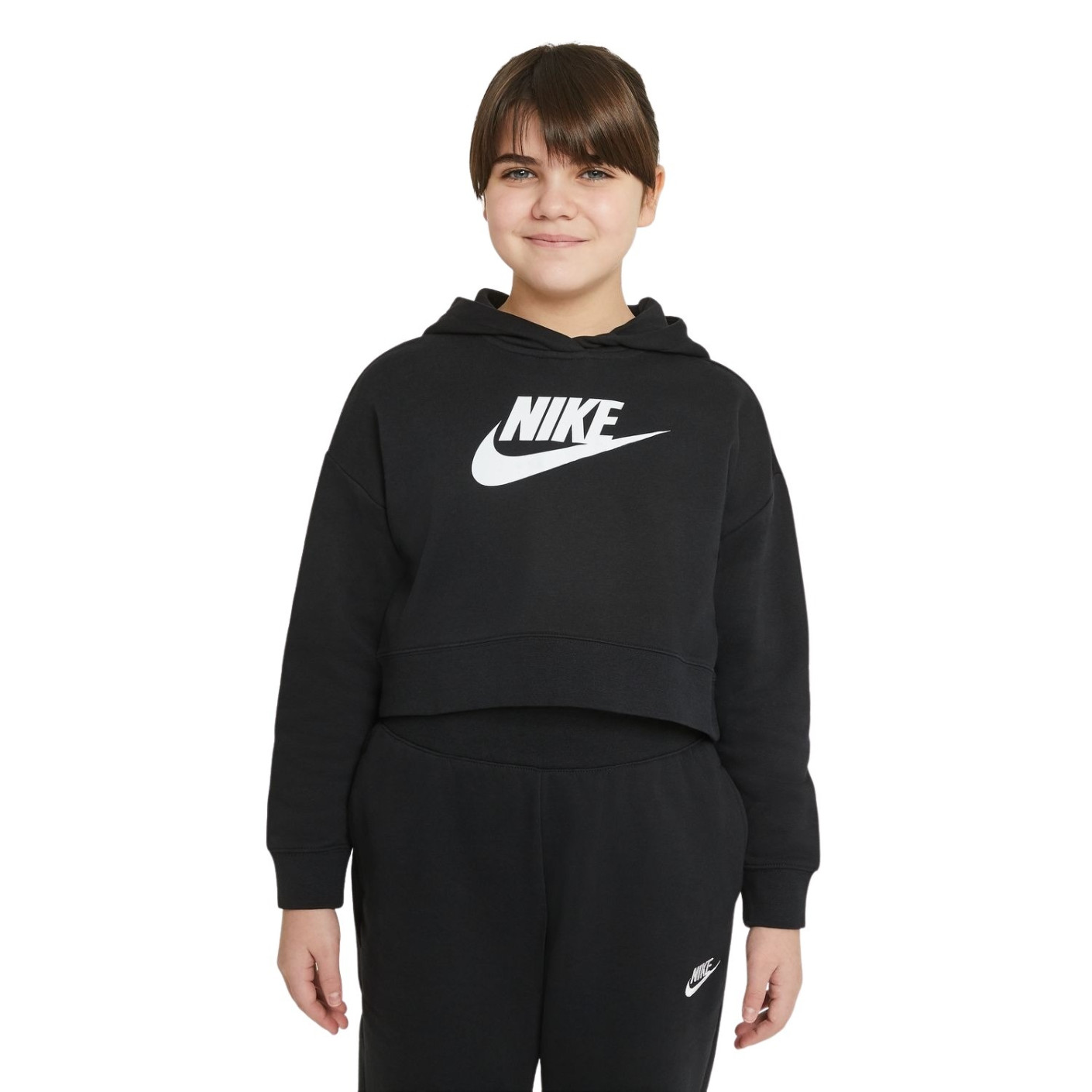 Nike Sportswear Club Crop Sweat à Capuche Enfants Filles Noir Blanc