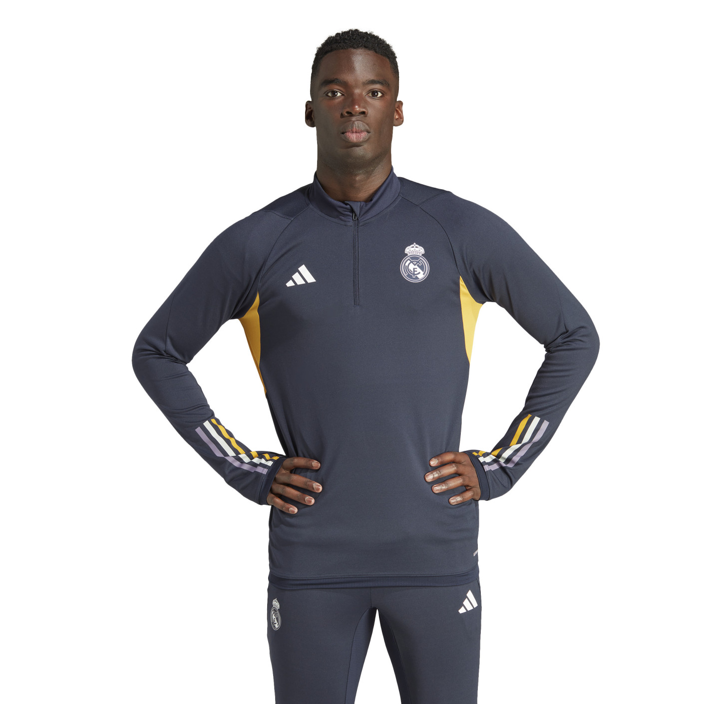 adidas Real Madrid Haut d'Entraînement 1/4-Zip 2023-2024 Bleu Foncé Blanc Or