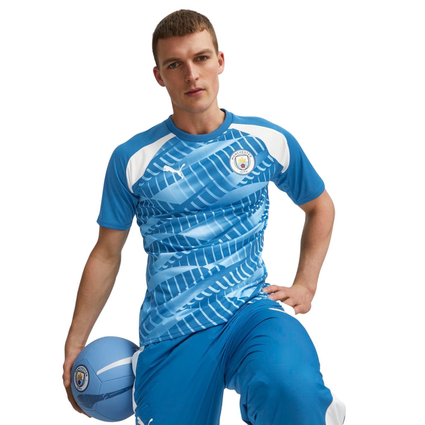 PUMA Manchester City Pre-Match Maillot d'Entraînement 2023-2024 Bleu Blanc