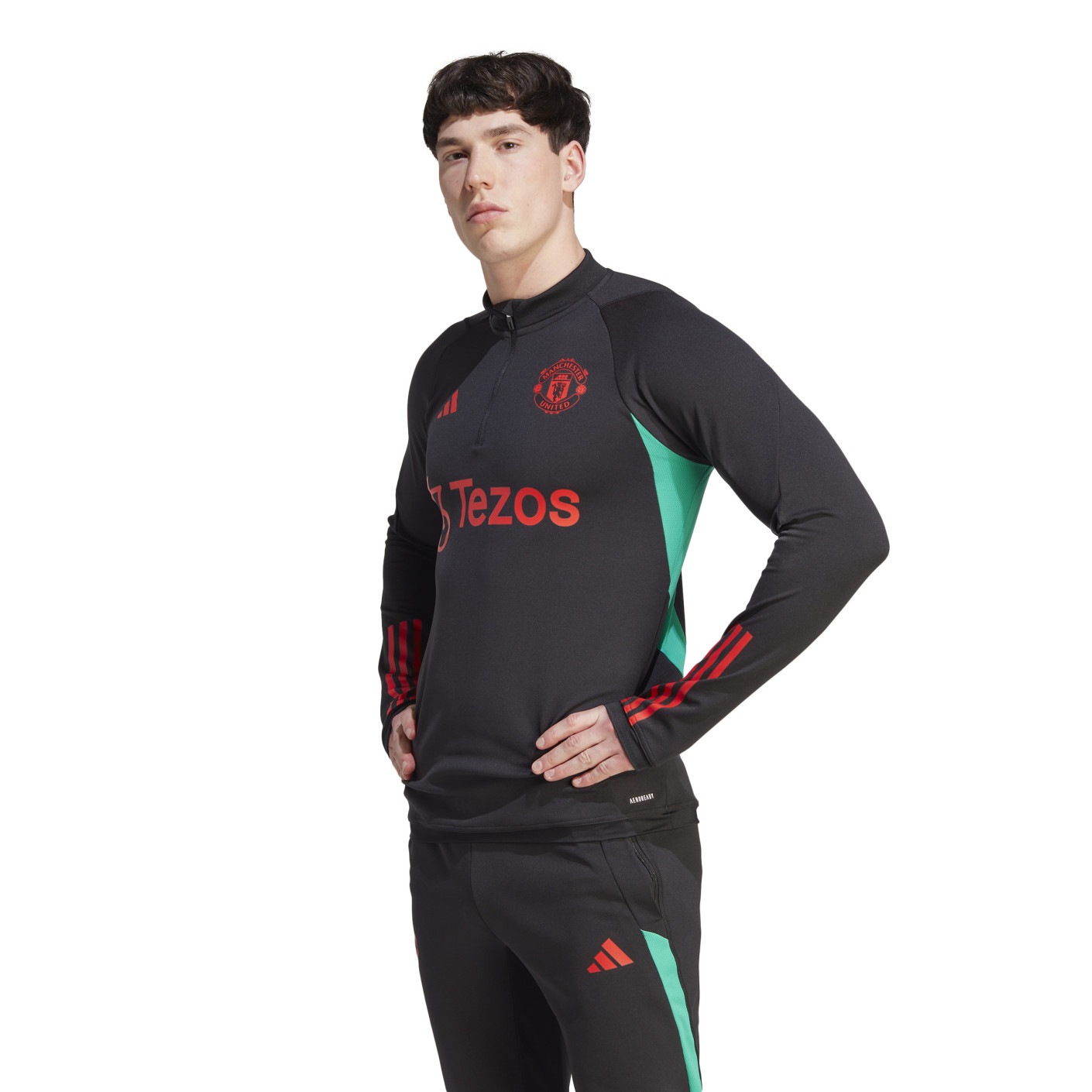 adidas Manchester United Haut d'Entraînement 2023-2024 Noir Rouge Vert Clair