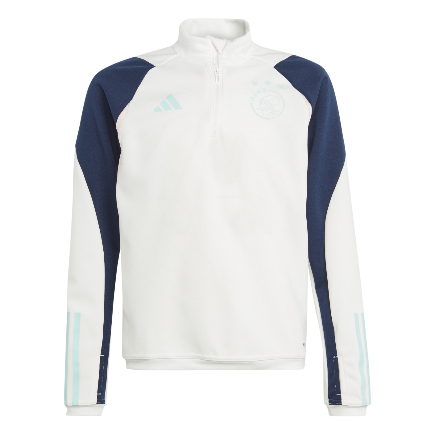 adidas Ajax Haut d Entra nement 2023 2024 Enfants Blanc Bleu Fonc Bleu Clair