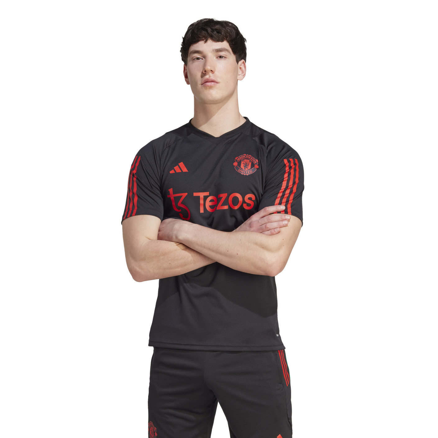 adidas Manchester United Trainingsshirt 2023-2024 Zwart Rood Lichtgroen