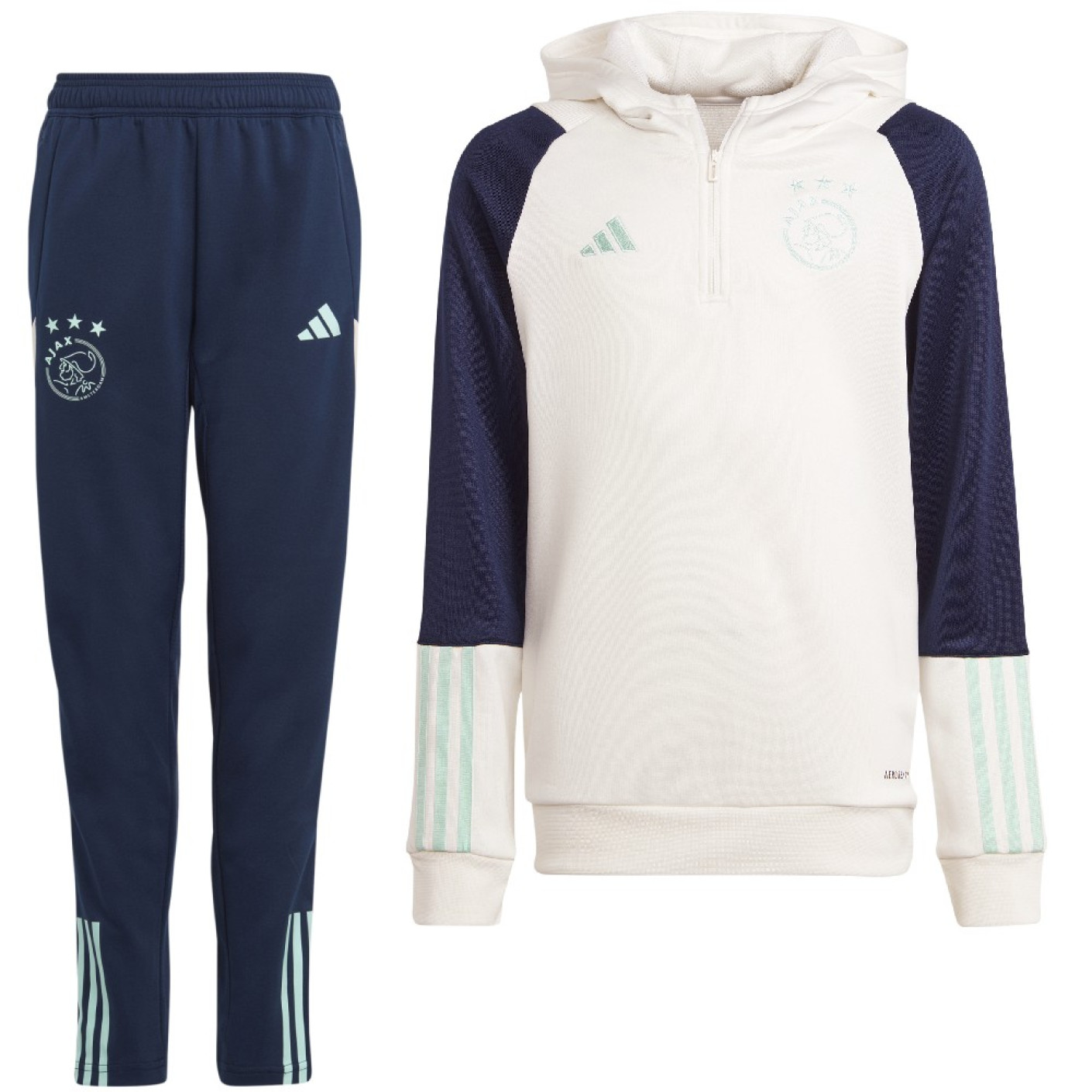 adidas Ajax Survêtement à Capuche 2023-2024 Enfants Blanc Bleu Foncé Bleu Clair