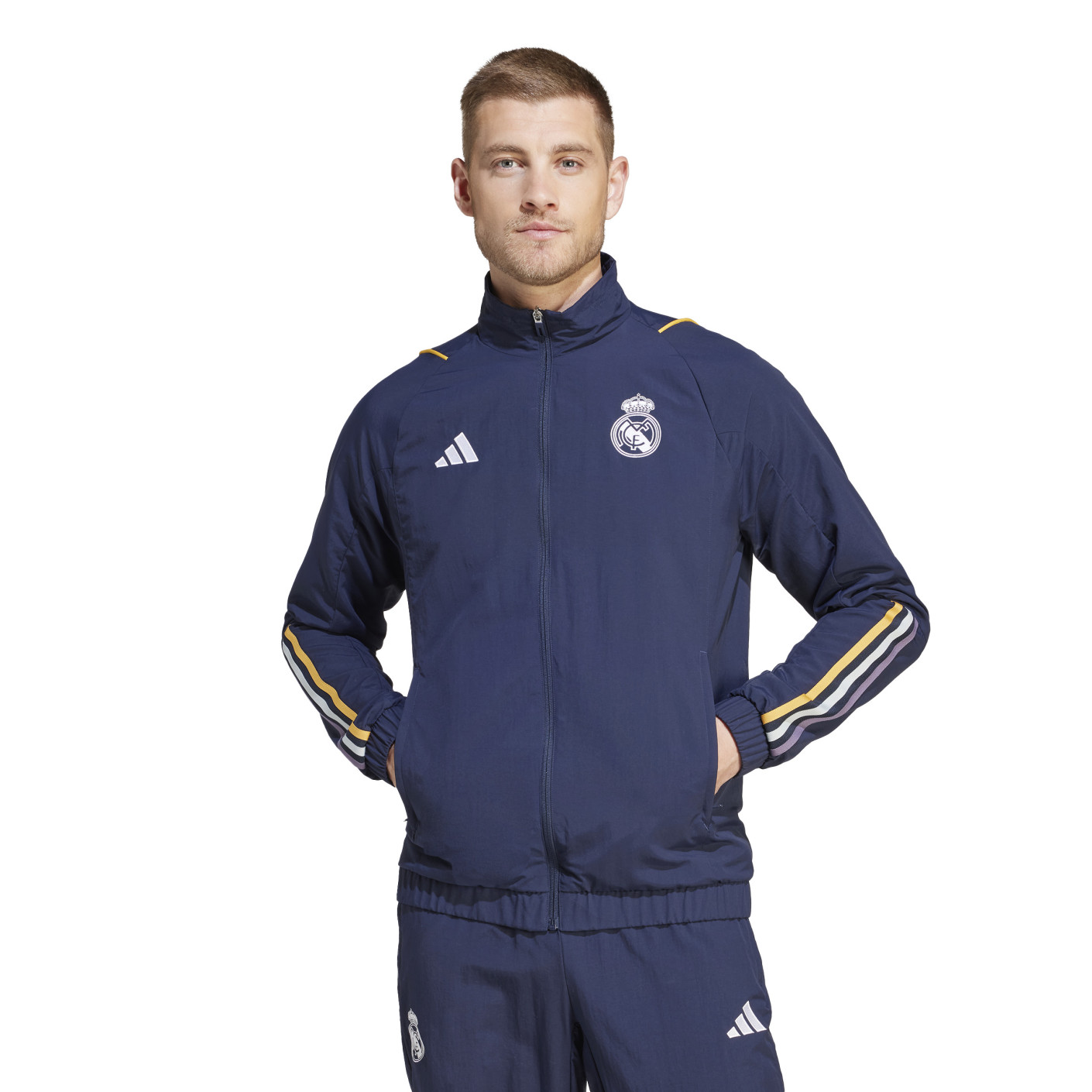 adidas Real Madrid Présentation Veste d'Entraînement 2023-2024 Bleu Foncé Blanc Or