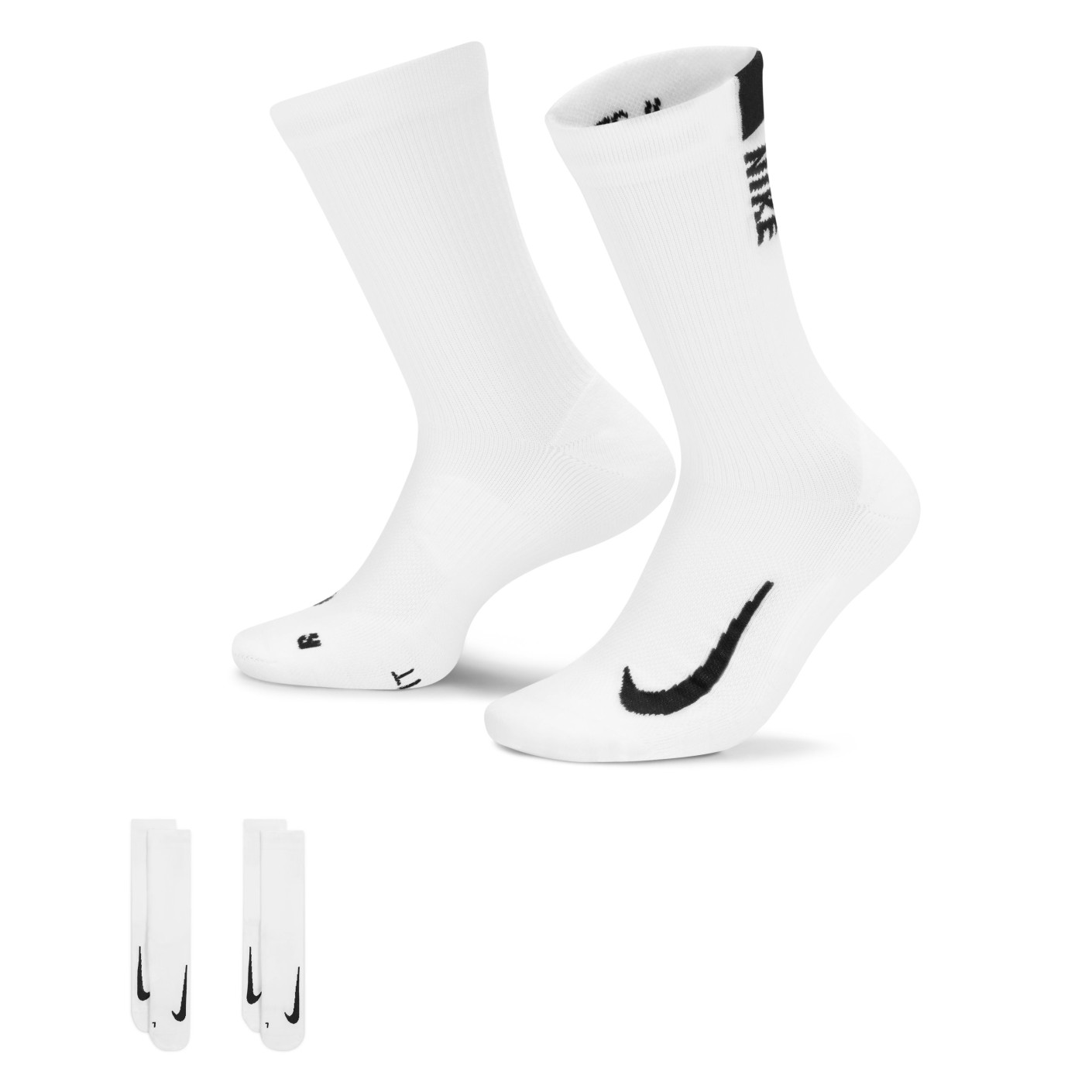 Lot de 2 paires de chaussettes de sport Nike Multiplier blanches et noires