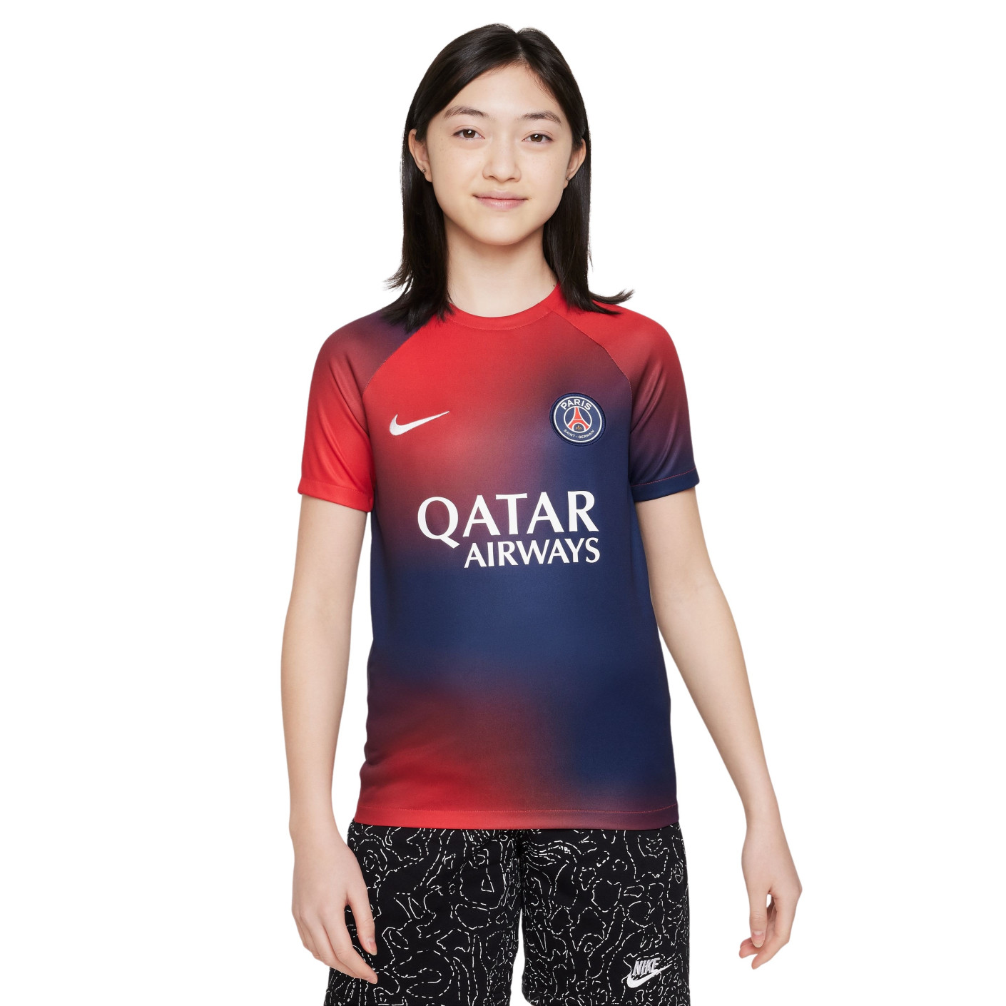 Nike Paris Saint-Germain Maillot d'Entraînement 2023-2024 Enfants Bleu Foncé Rouge Blanc