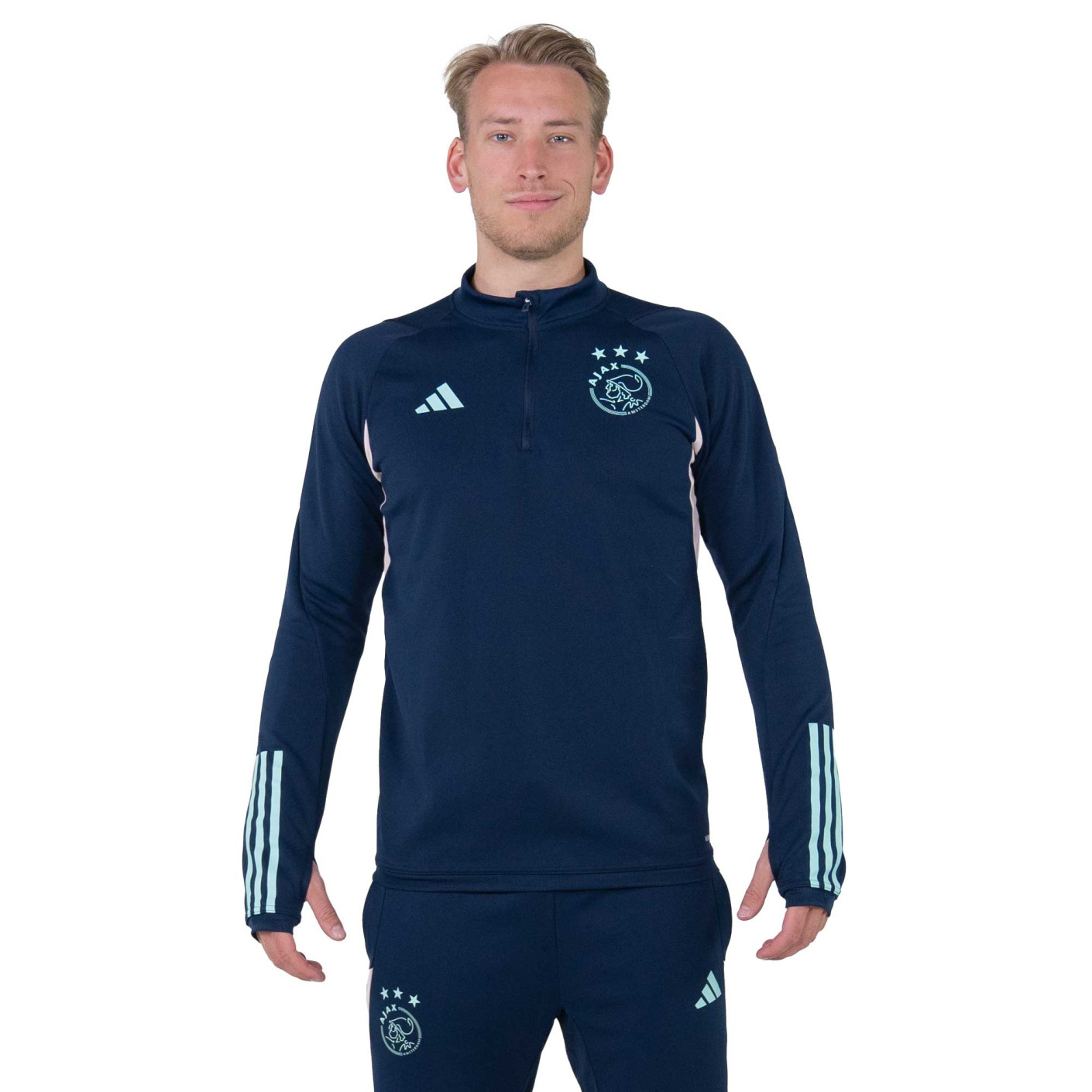 adidas Ajax Trainingstrui 2023-2024 Donkerblauw Lichtblauw Lichtroze