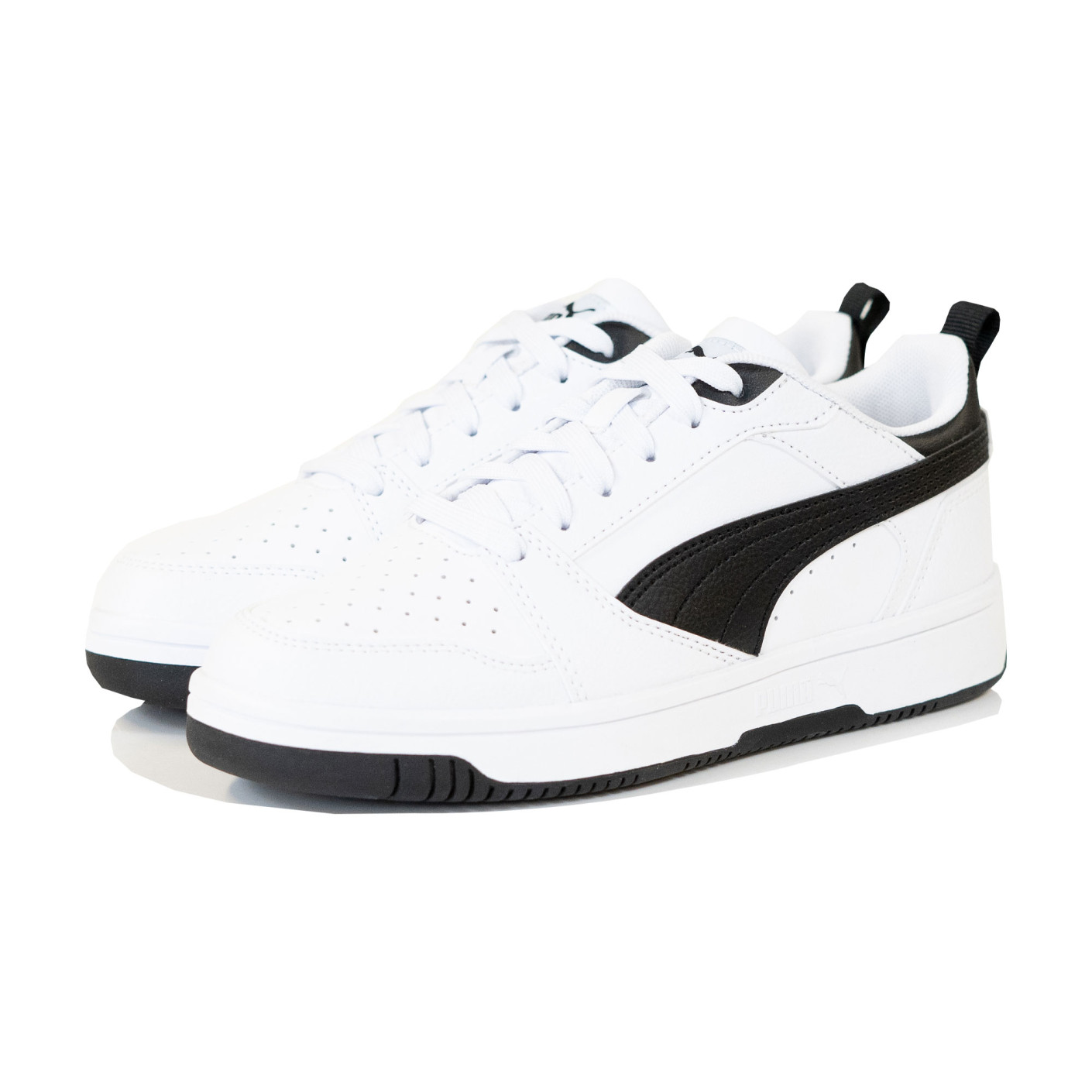 PUMA Rebound V6 Low Baskets Enfants Blanc Noir Blanc