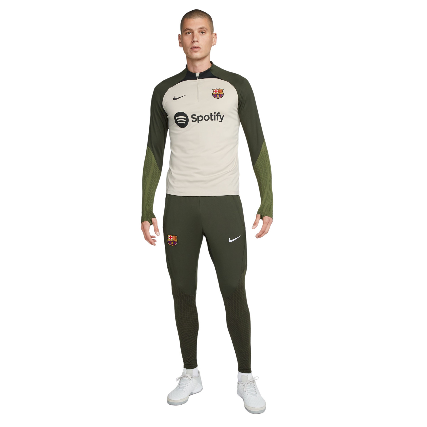 Nike FC Barcelone Strike Survêtement 1/4-Zip 2023-2024 Beige Vert Foncé Noir