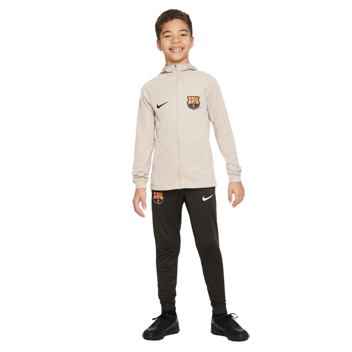 Nike FC Barcelona Strike Trainingspak Full-Zip Hooded 2023-2024 Kids Beige Donkergroen Zwart