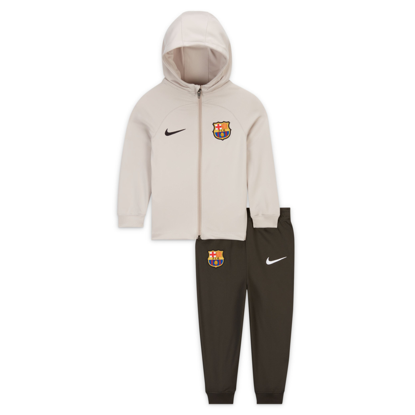 Nike FC Barcelona Strike Trainingspak Full Zip Hooded 2023 2024 Baby Beige Donkergroen Zwart