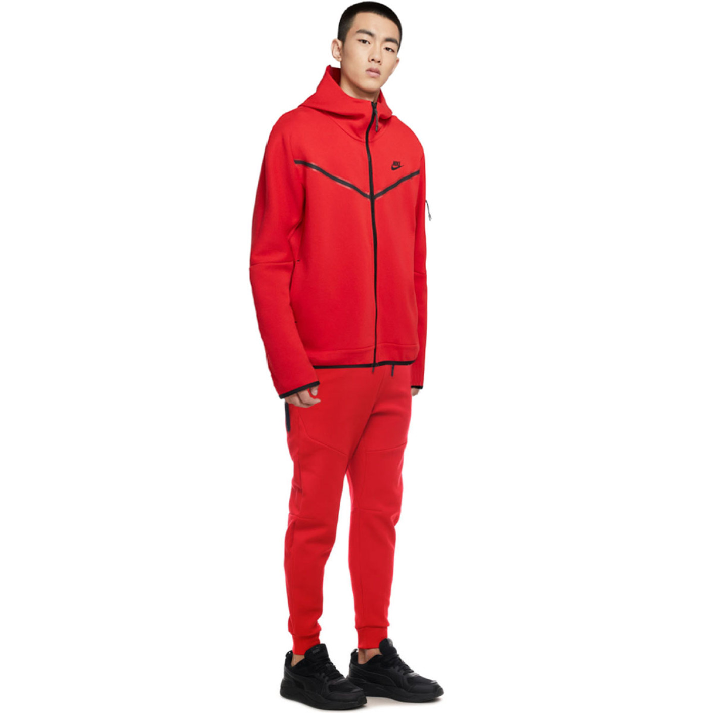 Nike Tech Fleece Trainingspak Rood Zwart Zwart Voetbalshop.be
