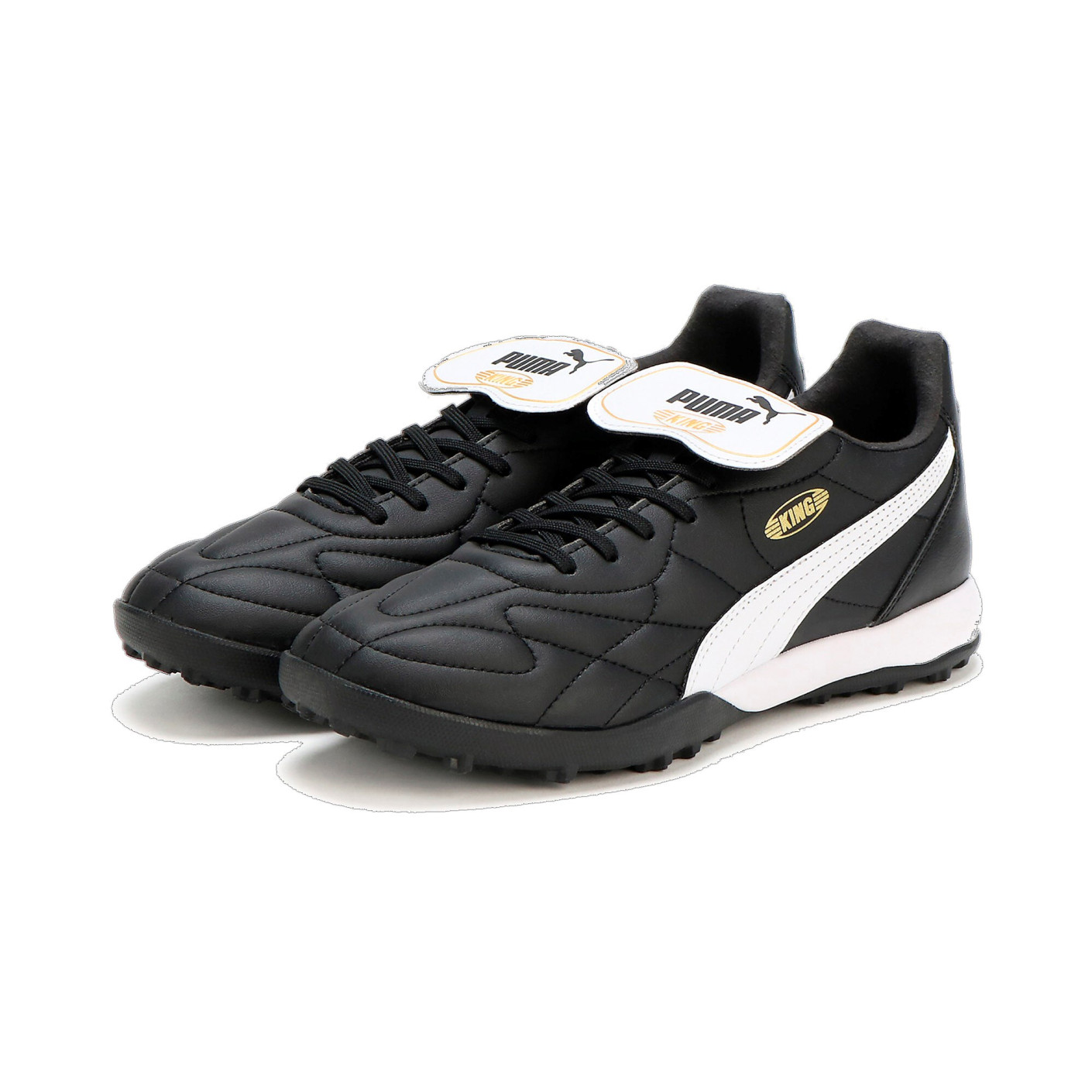 PUMA King Top Turf Chaussures de Foot TF Noir Blanc Or