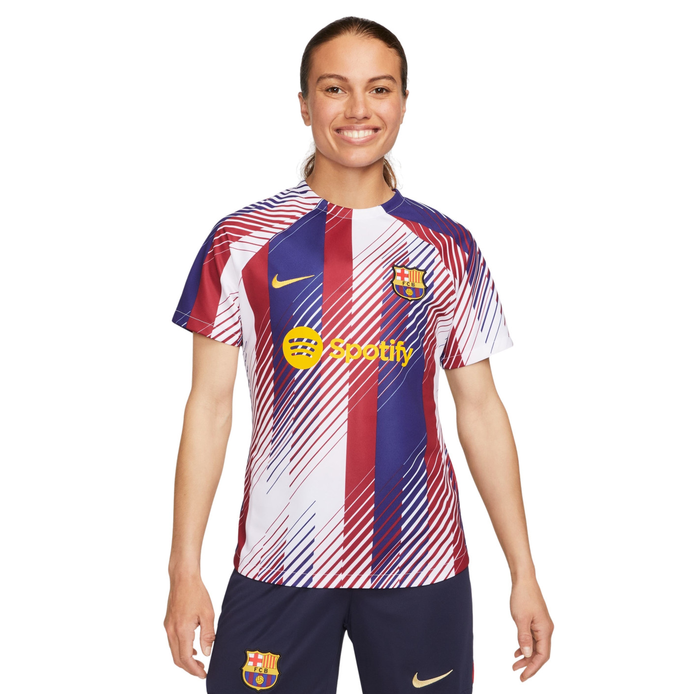 Nike FC Barcelone Pre Match Maillot d Entrainement 2023 2024 Femmes Blanc Rouge Bleu Voetbalshop.be