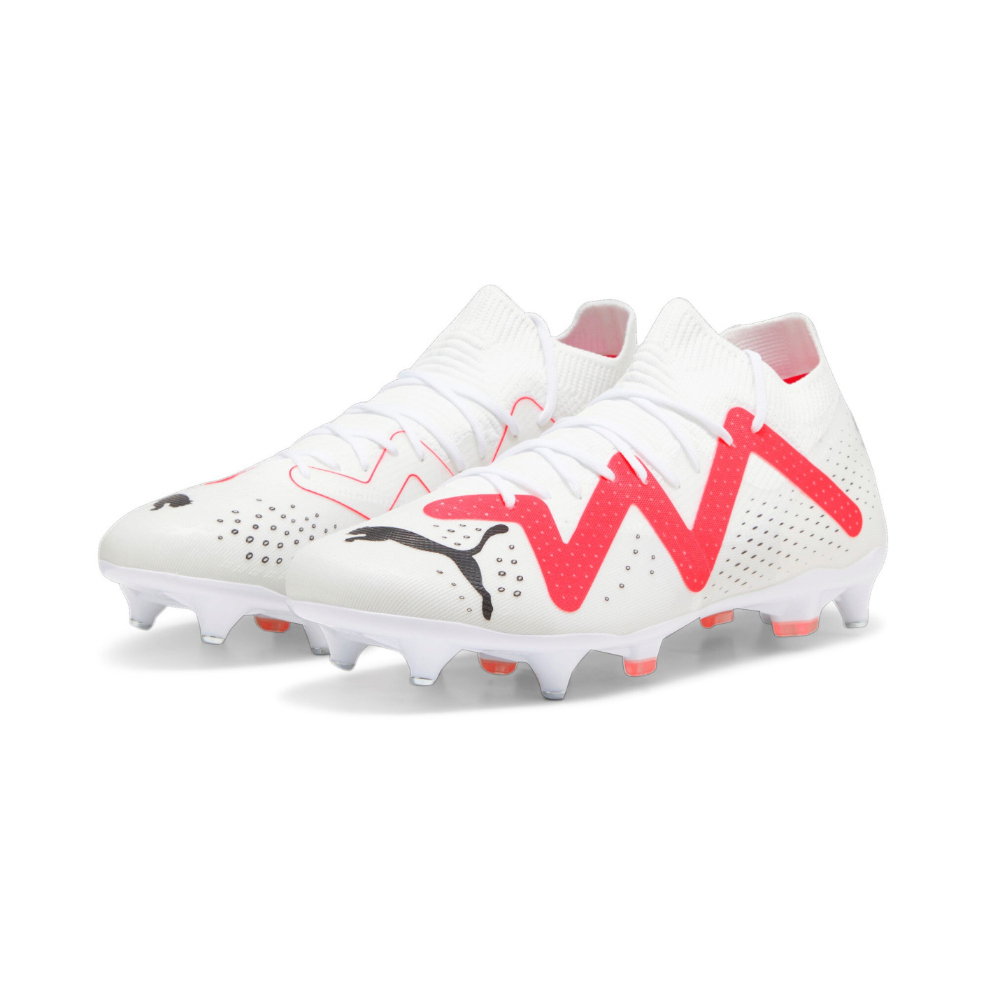 PUMA Future Match Crampons Vissés Chaussures de Foot (SG) Blanc Rouge Noir  