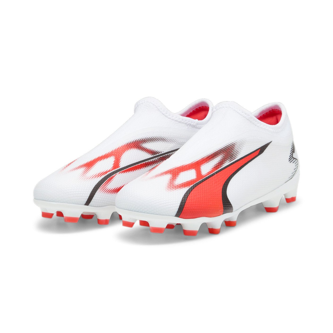 PUMA Ultra Match Sans Lacets Gazon Naturel Gazon Artificiel Chaussures de Foot (MG) Enfants Blanc Rouge Noir