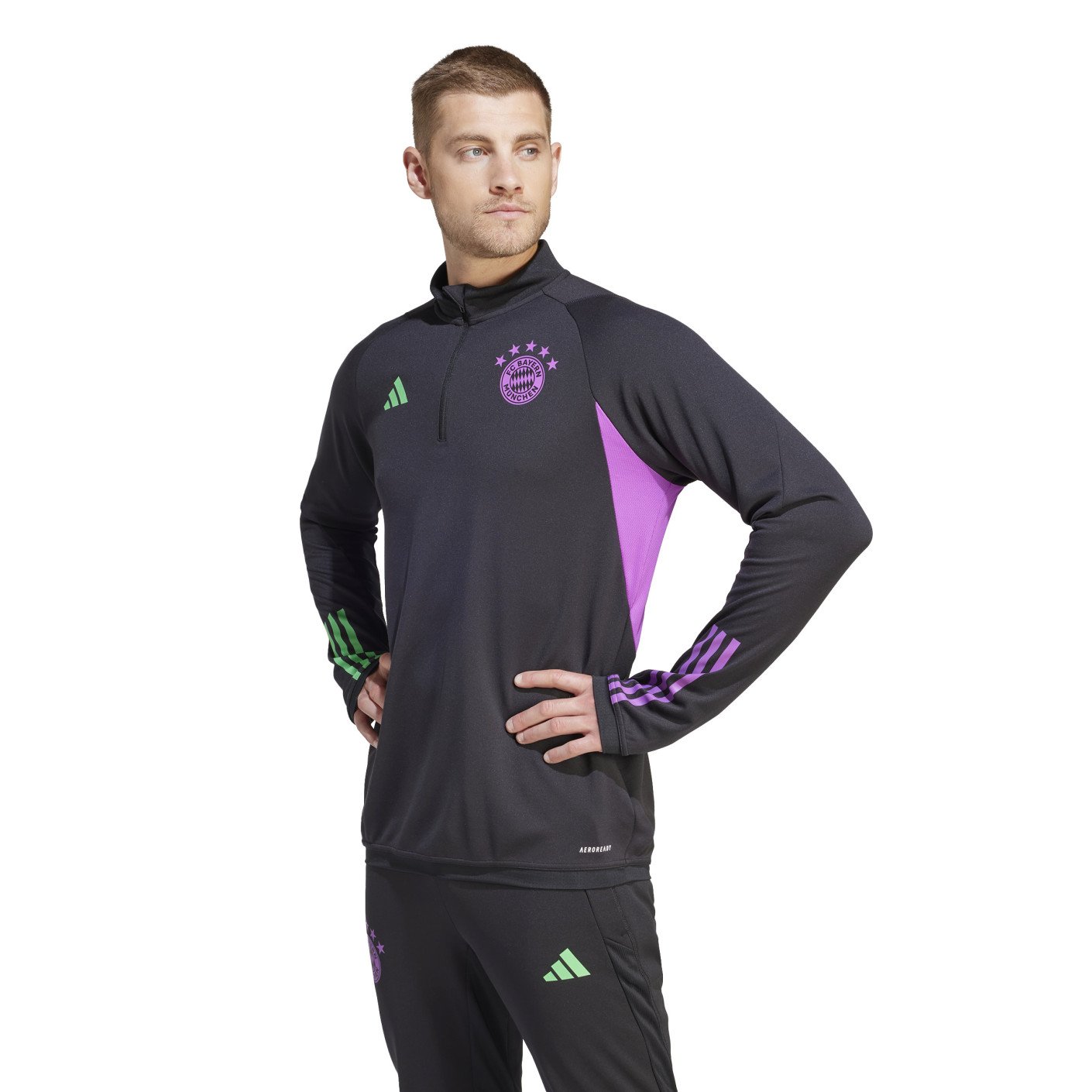 adidas Bayern Munich Haut d'Entraînement 1/4-Zip 2023-2024 Noir Vert Mauve