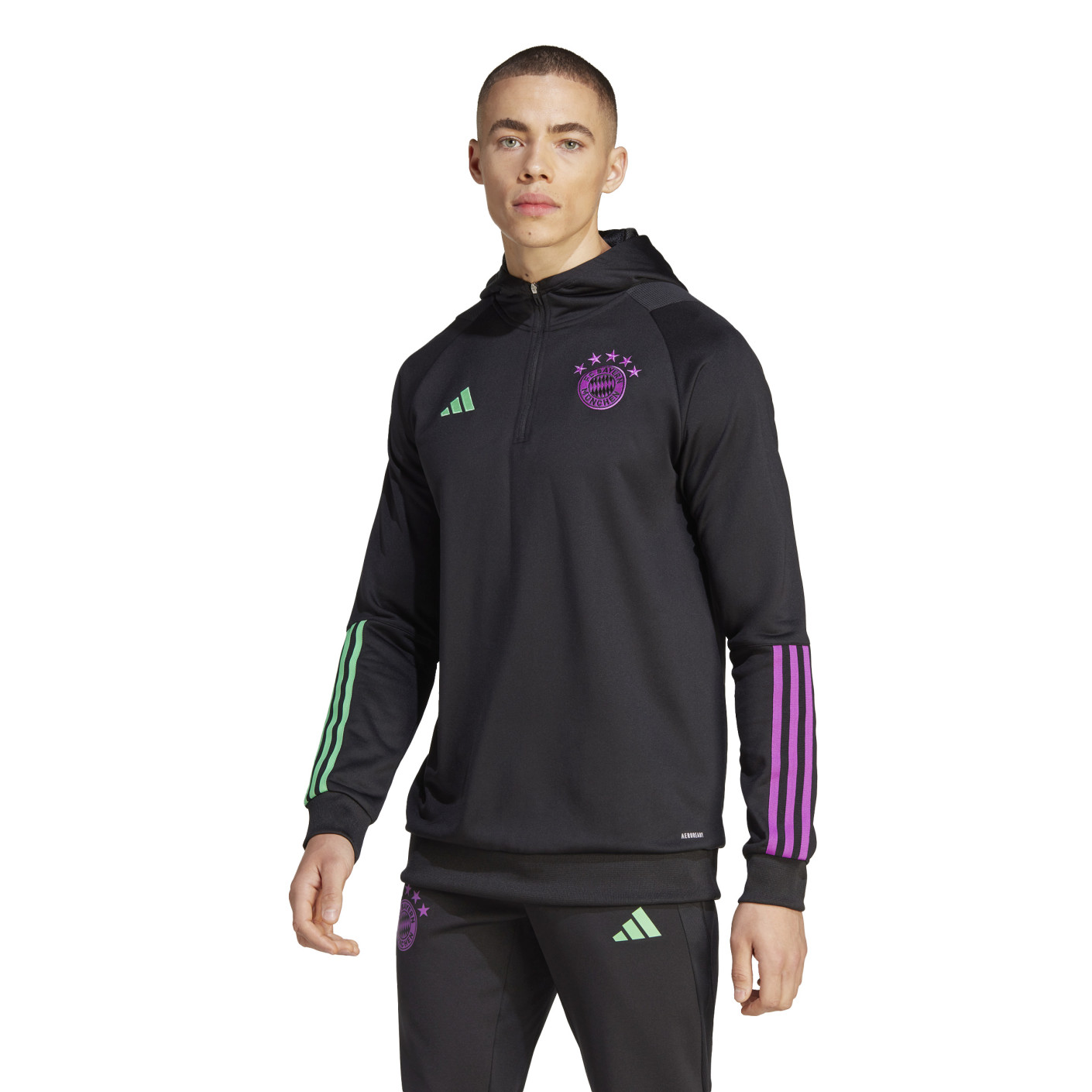 adidas Bayern Munich Track Sweat à Capuche 2023-2024 Noir Vert Mauve