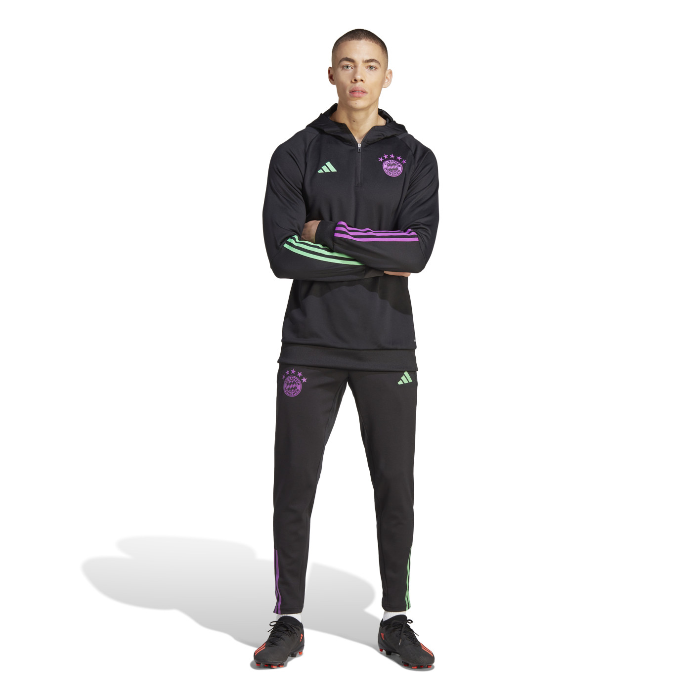 adidas Bayern Munich Survêtement à Capuche 1/4-Zip 2023-2024 Noir Vert Mauve