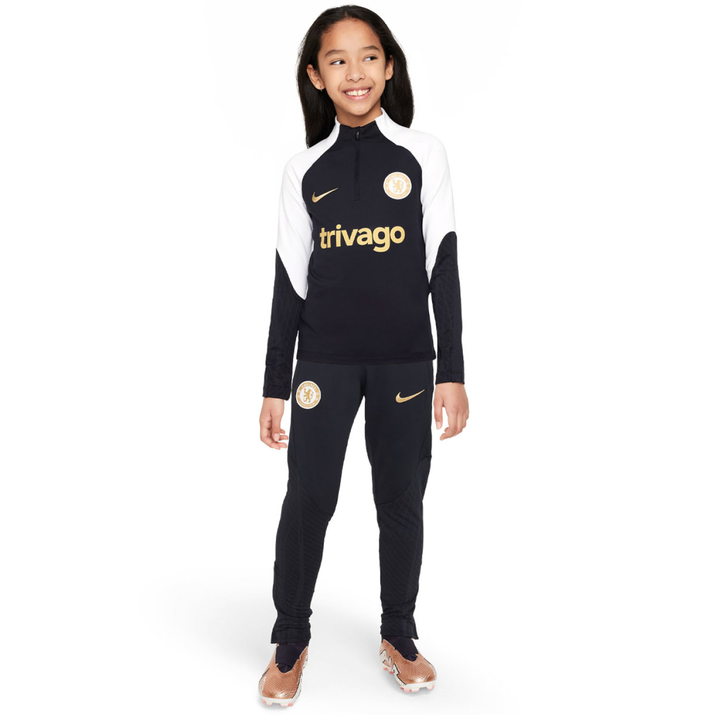 Nike Chelsea Strike Surv tement 1 4 Zip 2023 2024 Enfants Noir Blanc Or