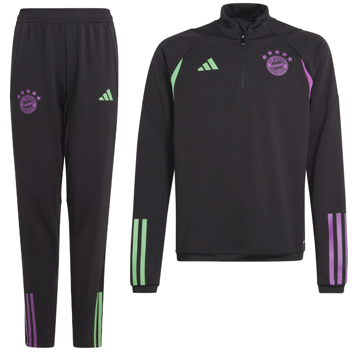 adidas Bayern Munich Survêtement 1/4-Zip 2023-2024 Enfants Noir Vert Mauve