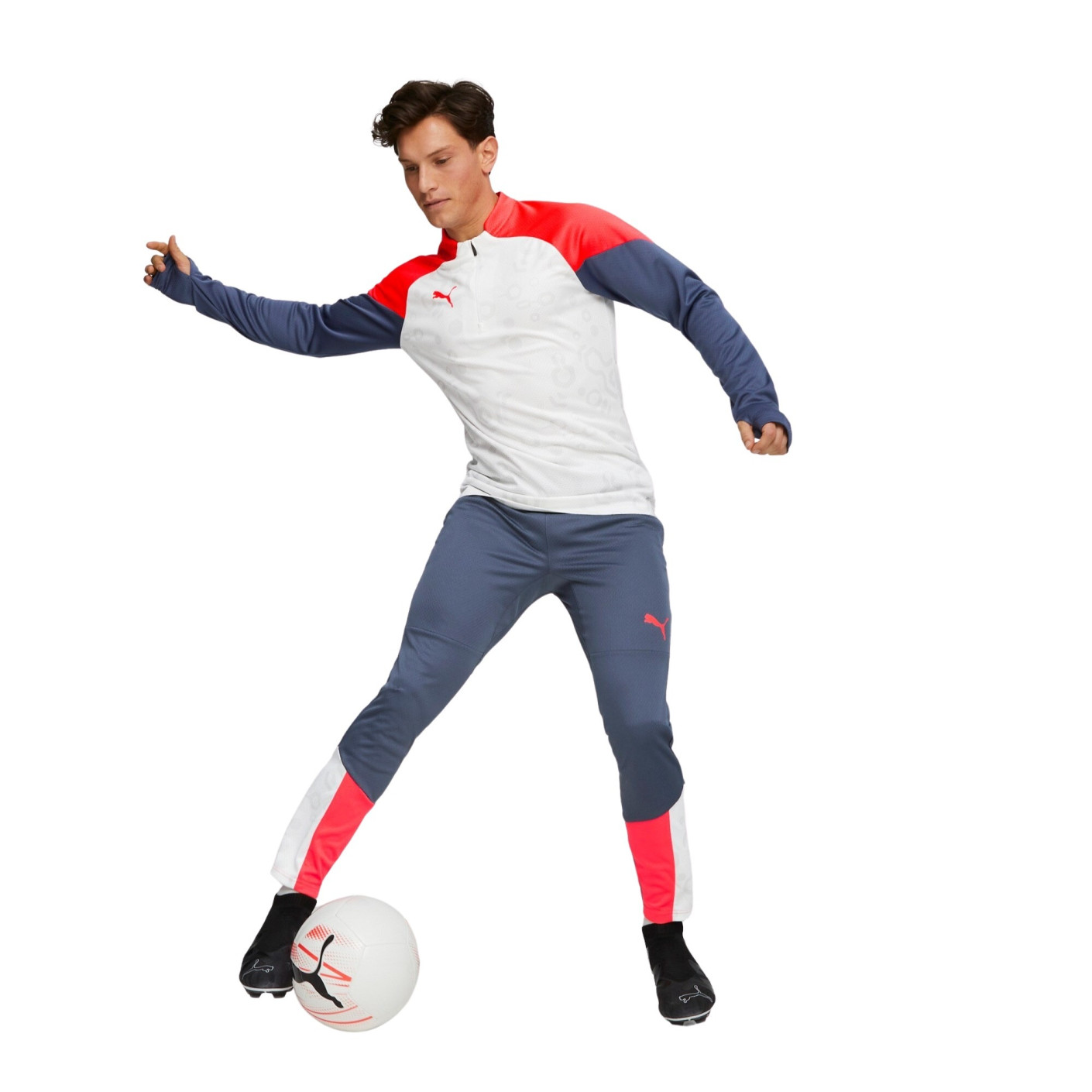 PUMA IndividualCup Survêtement 1/4-Zip Blanc Bleu Rouge