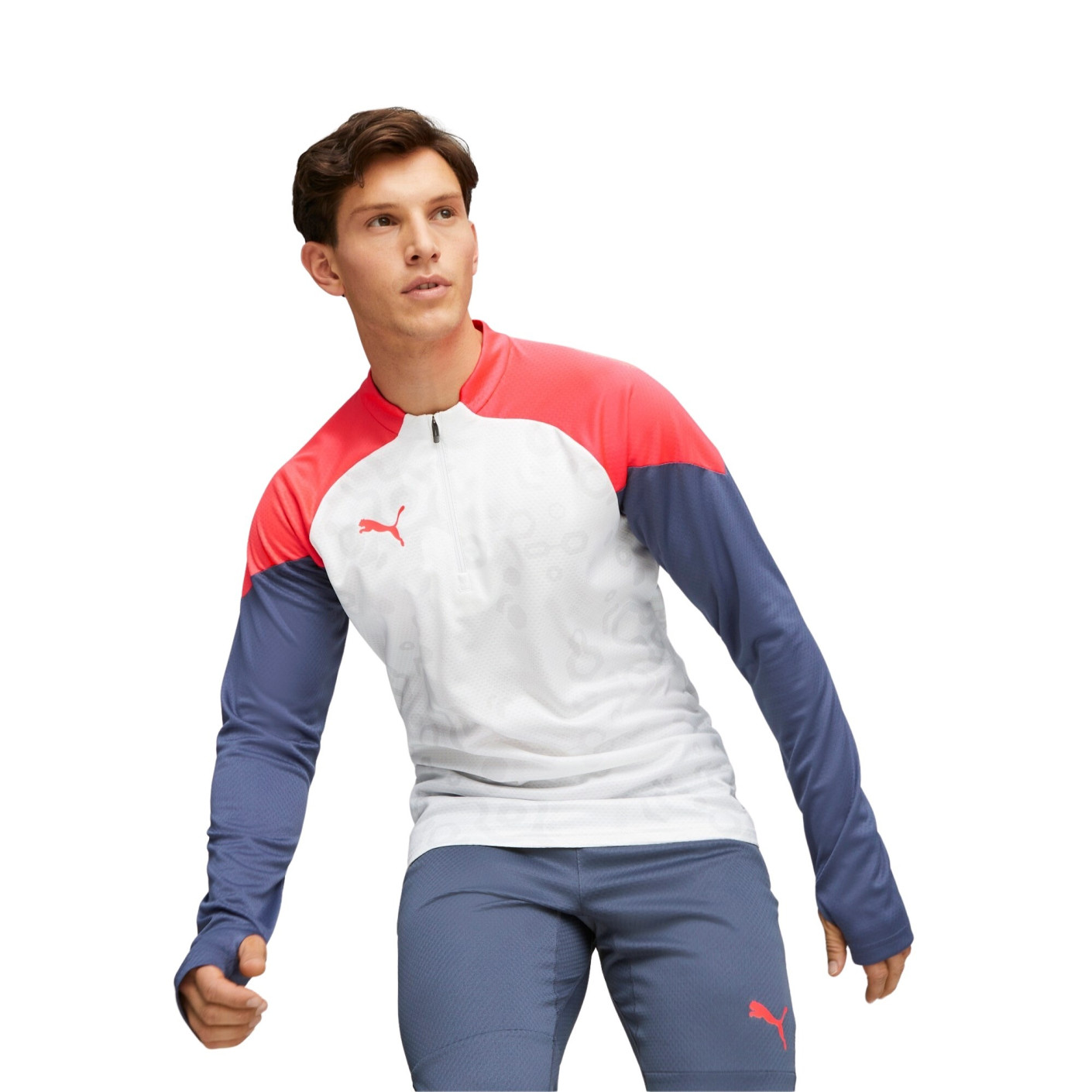 PUMA IndividualCup Haut d'Entraînement 1/4-Zip Blanc Bleu Rouge