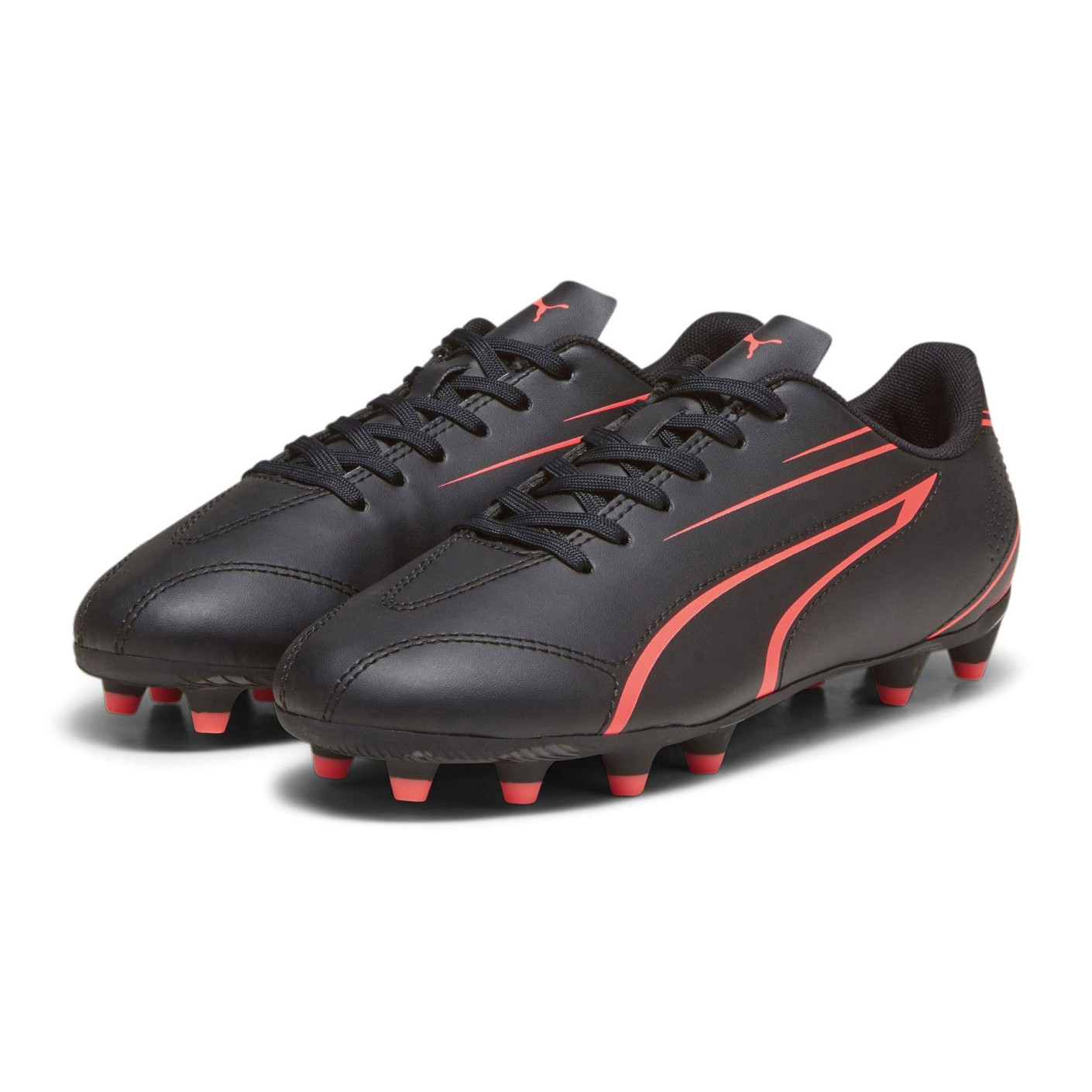 PUMA Vitoria Gazon Naturel Gazon Artificiel Chaussures de Foot (MG) Enfants Noir Rouge