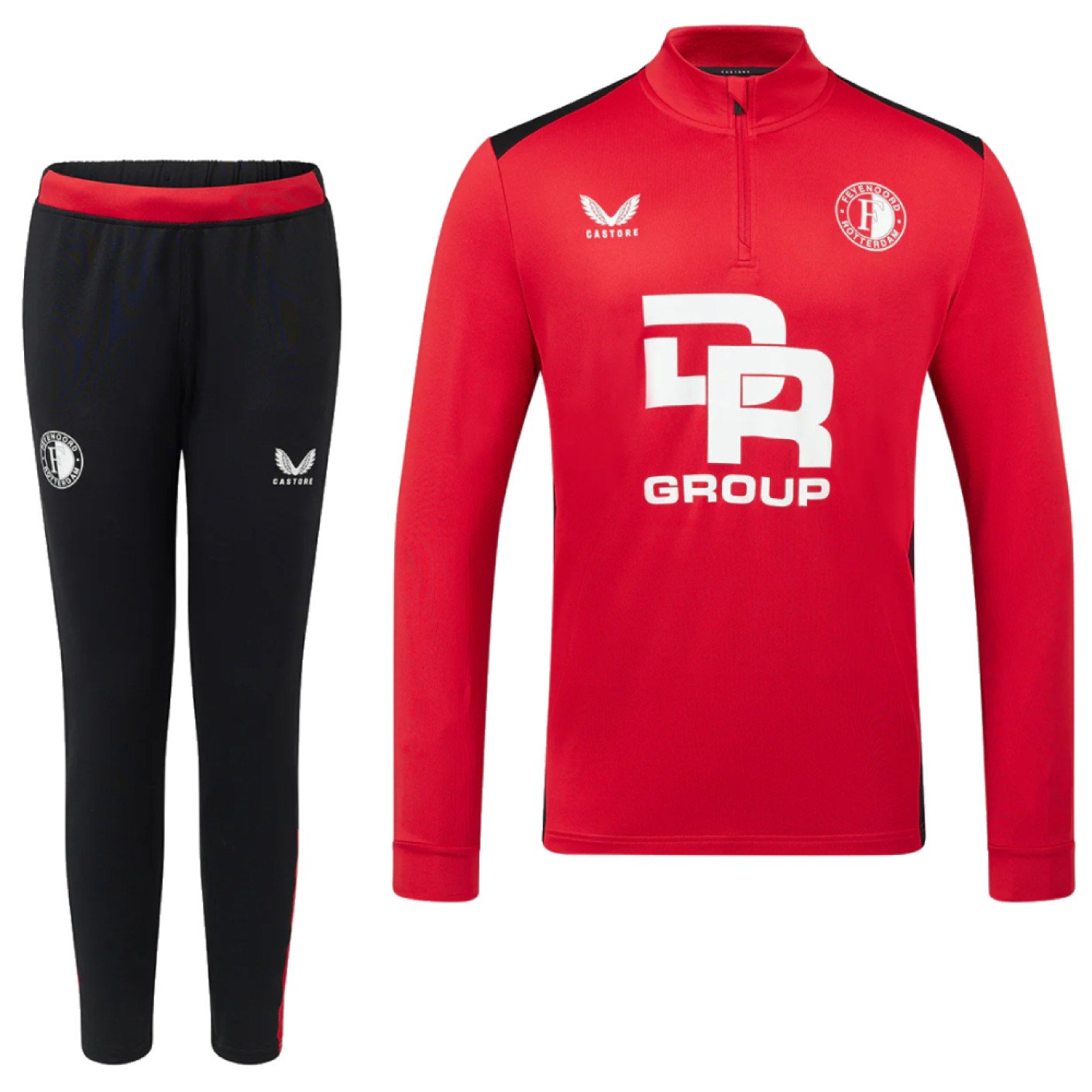 Castore Feyenoord Survetement 1 4 Zip 2023 2024 Rouge Noir Voetbalshop.be