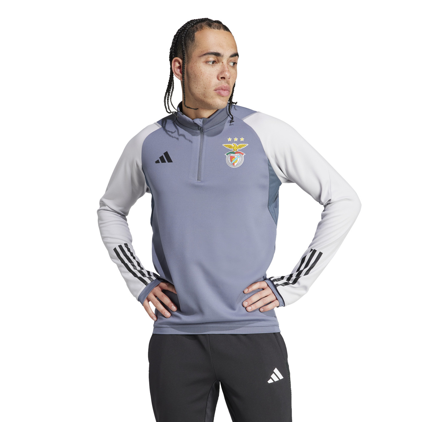 adidas Benfica Trainingstrui 1/4-Zip 2023-2024 Grijs Zwart