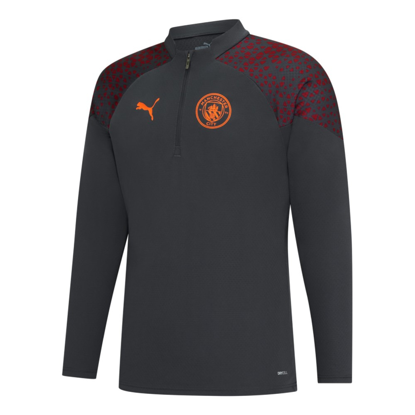 PUMA Manchester City Haut d Entrainement 1 4 Zip 2023 2024 Enfants Gris Fonce Rouge Orange Voetbalshop.be