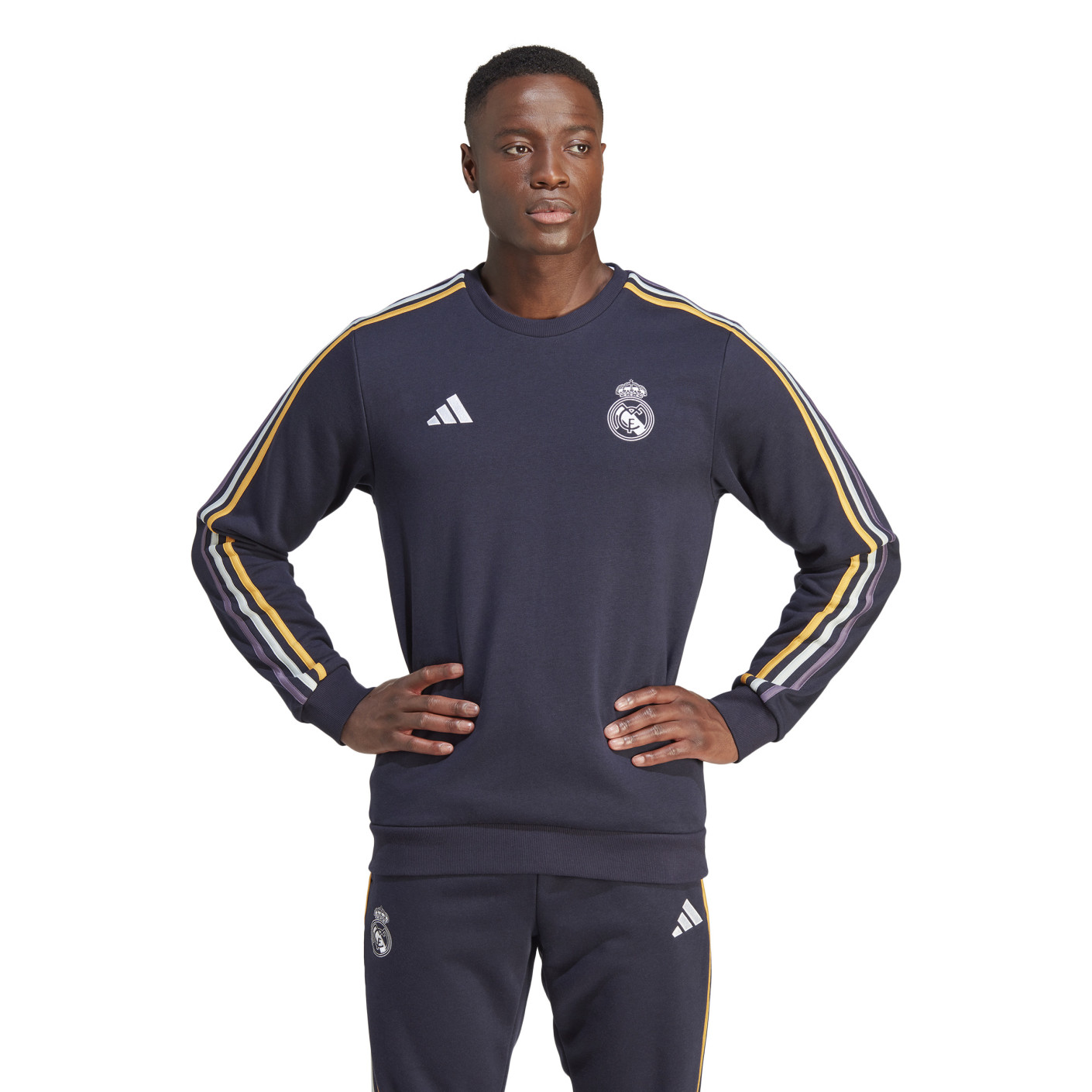 adidas Real Madrid Sweat-Shirt Crew 2023-2024 Bleu Foncé Blanc Doré