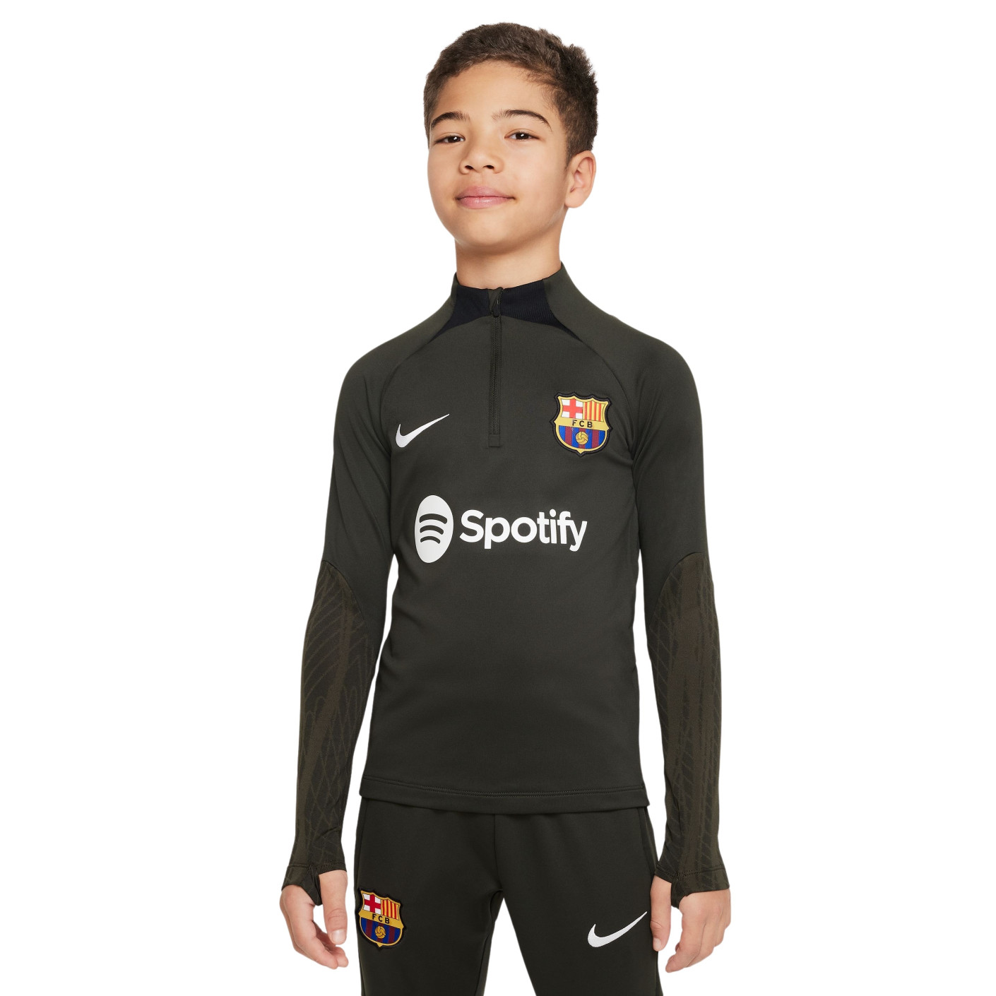 Nike FC Barcelona Strike Trainingstrui 1/4-Zip 2023-2024 Kids Donkergroen Zwart Wit