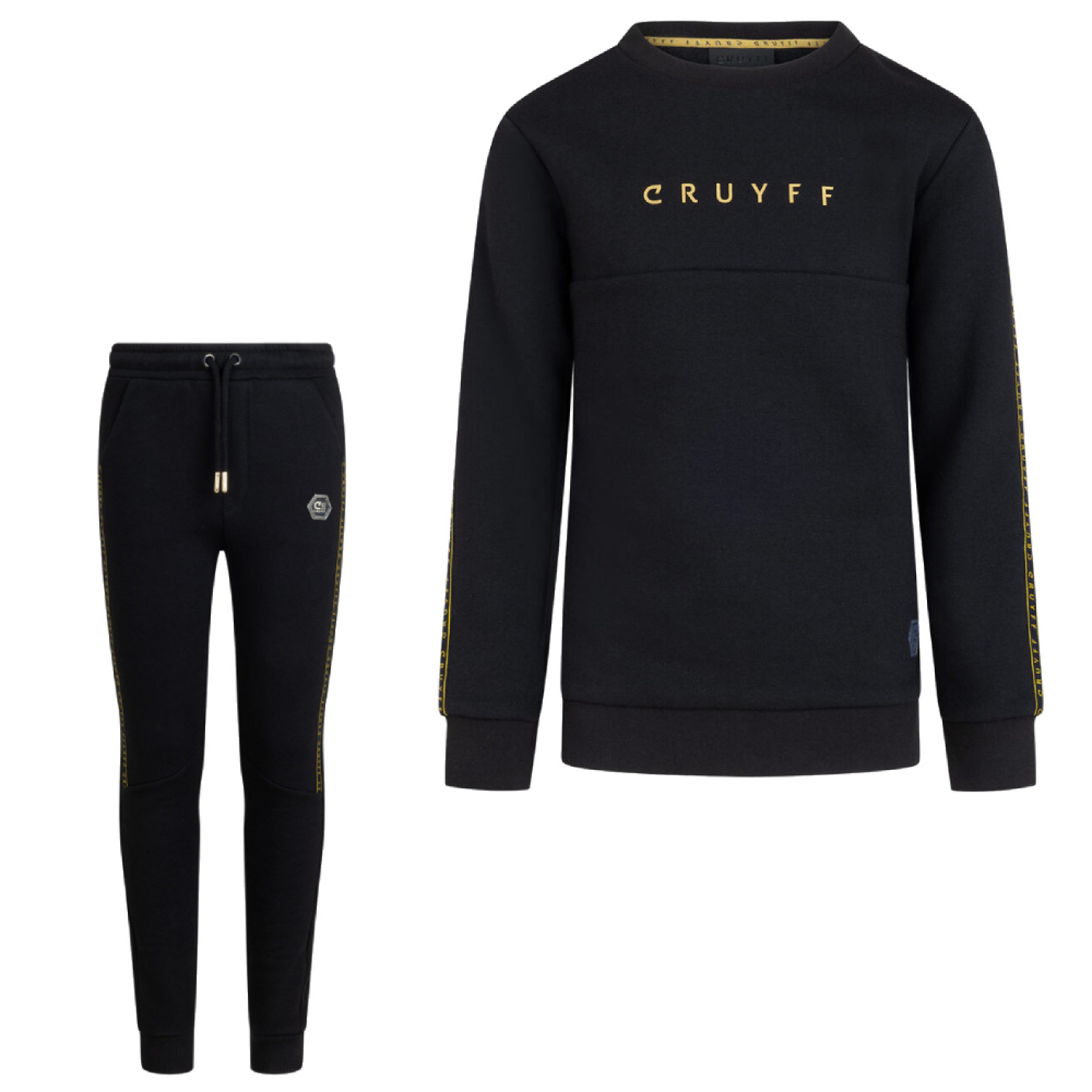 Survêtement Cruyff Gamer Crew pour enfants, noir et doré