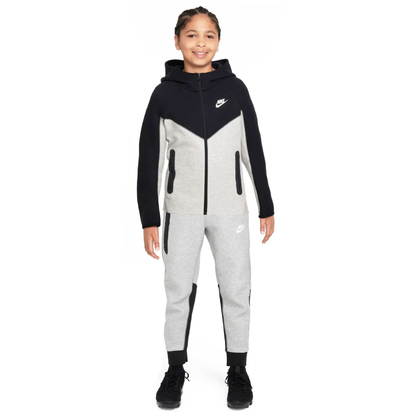 Nike Tech Fleece Sportswear Survêtement Enfants Gris Clair Noir Blanc 