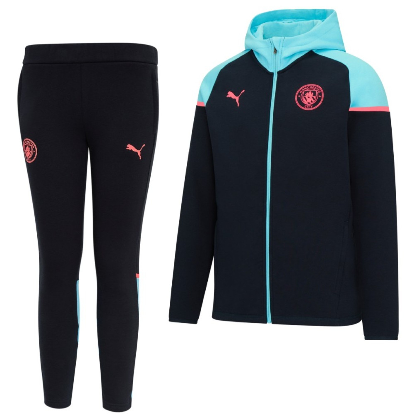 PUMA Manchester City Casual Trainingspak 2023-2024 Kids Donkerblauw Lichtblauw Roze