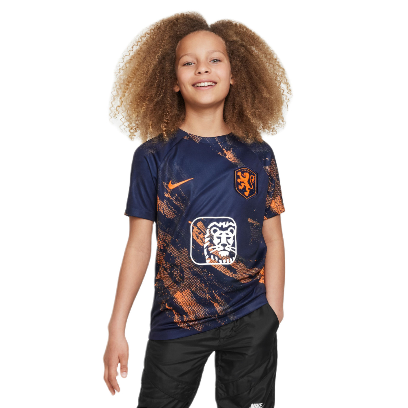 Nike Pays-Bas Pre-Match Maillot d'Entraînement 2023-2025 Enfants Bleu Foncé Orange