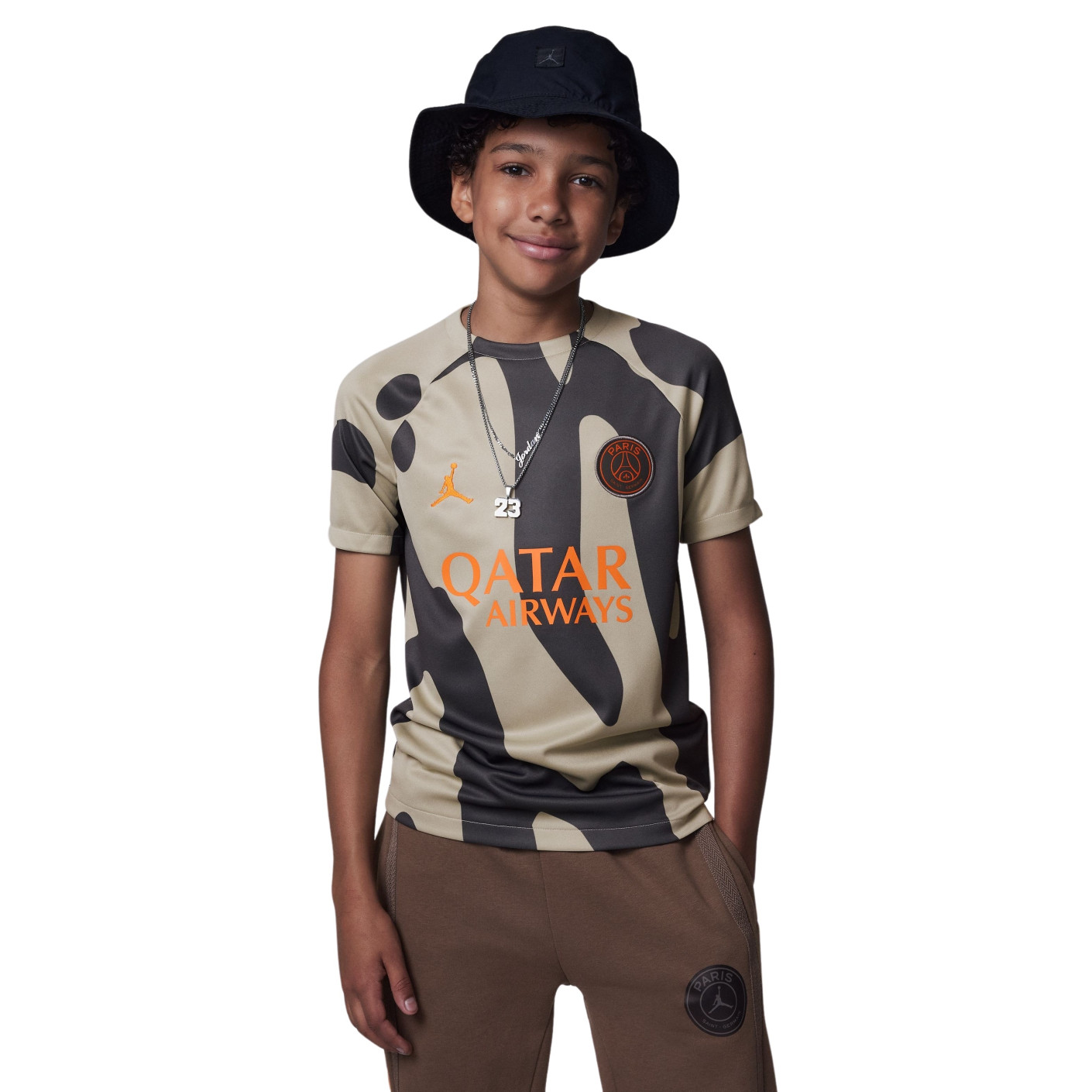 Nike Paris Saint-Germain X Jordan Pre-Match Maillot d'Entraînement  2023-2024 Enfants Beige Gris Orange 