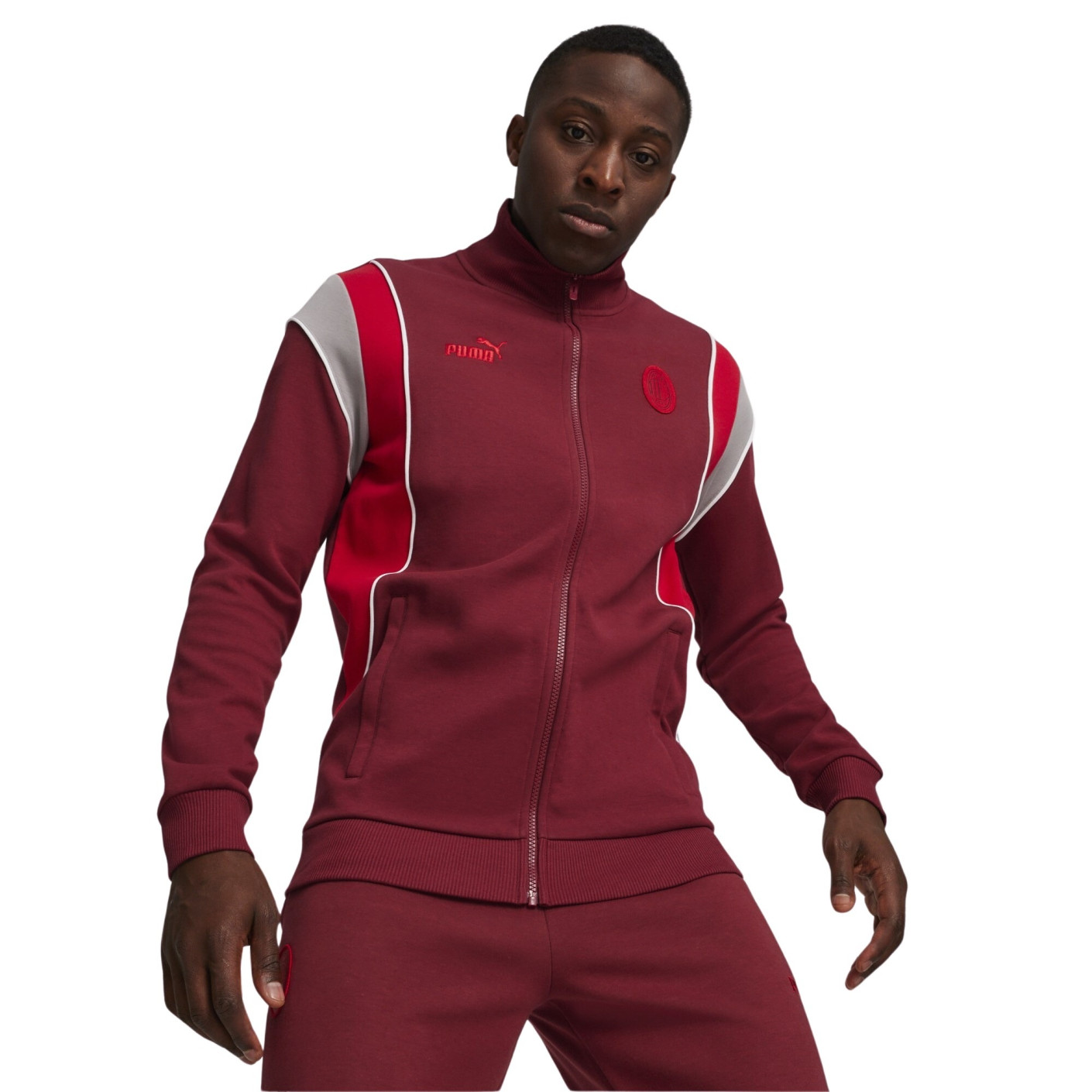 PUMA AC Milan FtblArchive Veste d'Entraînement 2023-2024 Bordeaux Rouge Gris