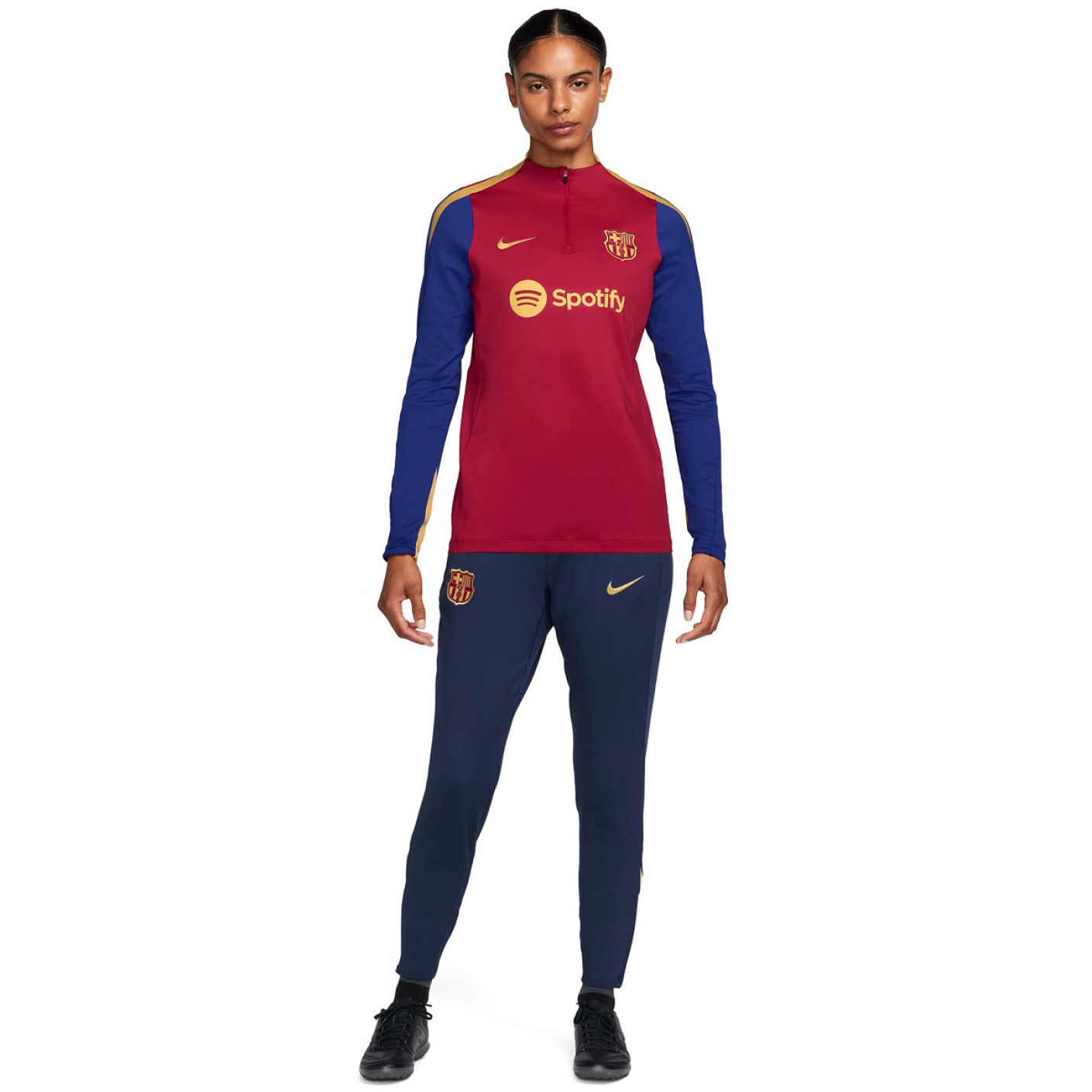 Nike FC Barcelone Strike Survetement 1 4 Zip 2023 2024 Femmes Bordeaux Bleu Fonce Dore Voetbalshop.be