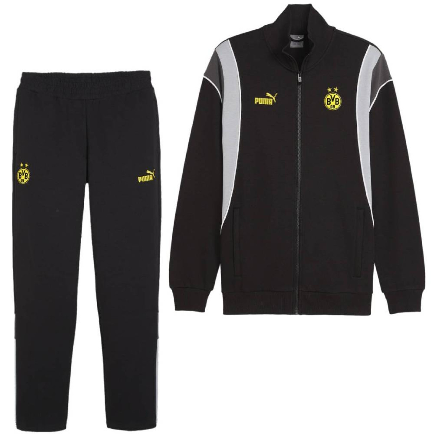 PUMA Borussia Dortmund FtblArchive Survetement Full Zip 2023 2024 Noir Gris Jaune